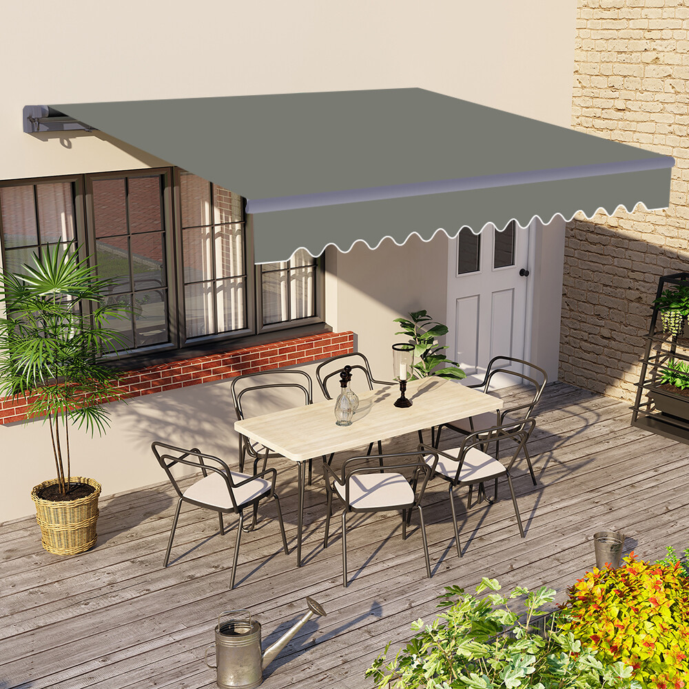 2x1.5M Grey Garden Patio Manual Awning Canopy Sun Shade Shelter Retractable