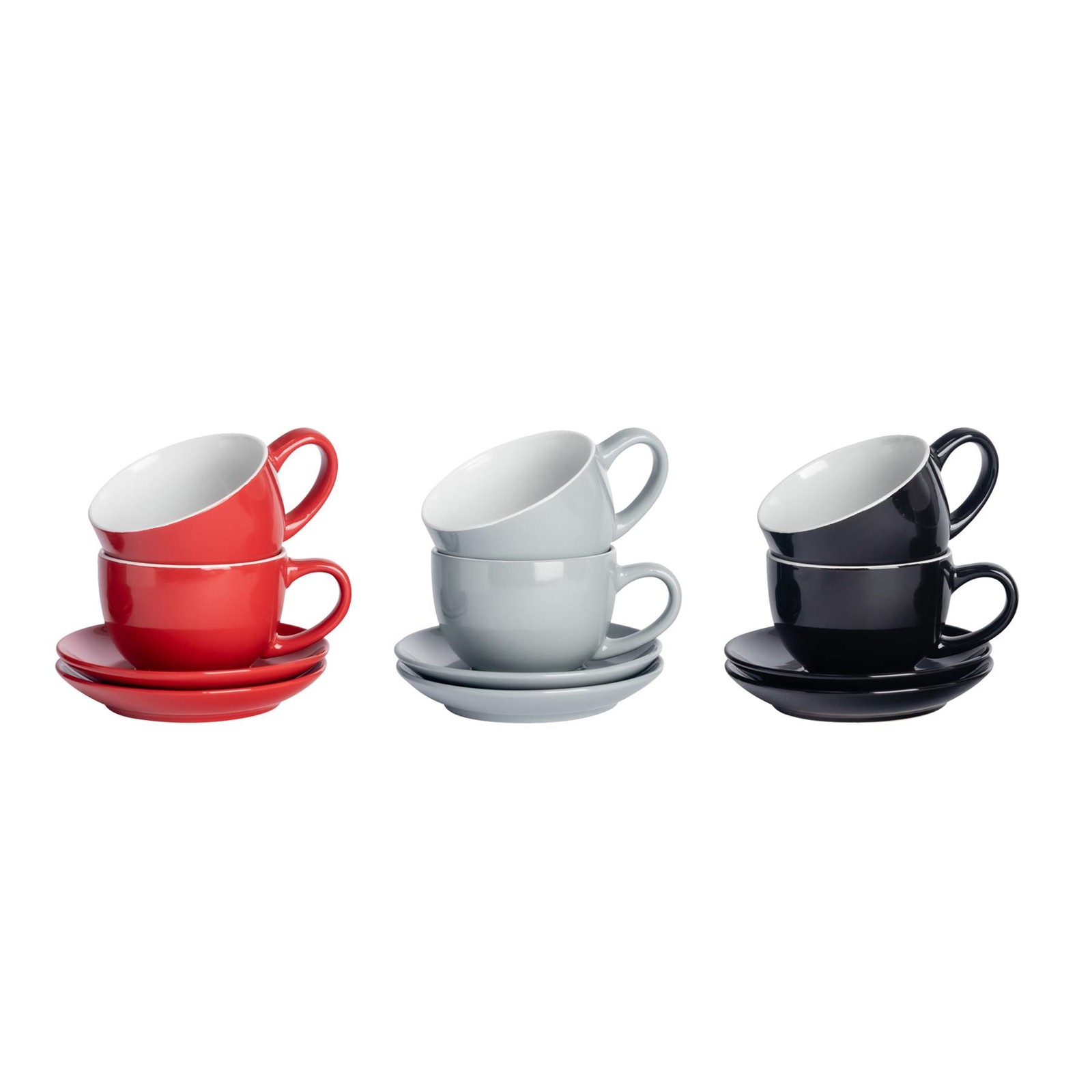 6x 12 Piece Coloured Cappuccino Cup & Saucer Set Tea Coffee Mug 250ml Lancashire