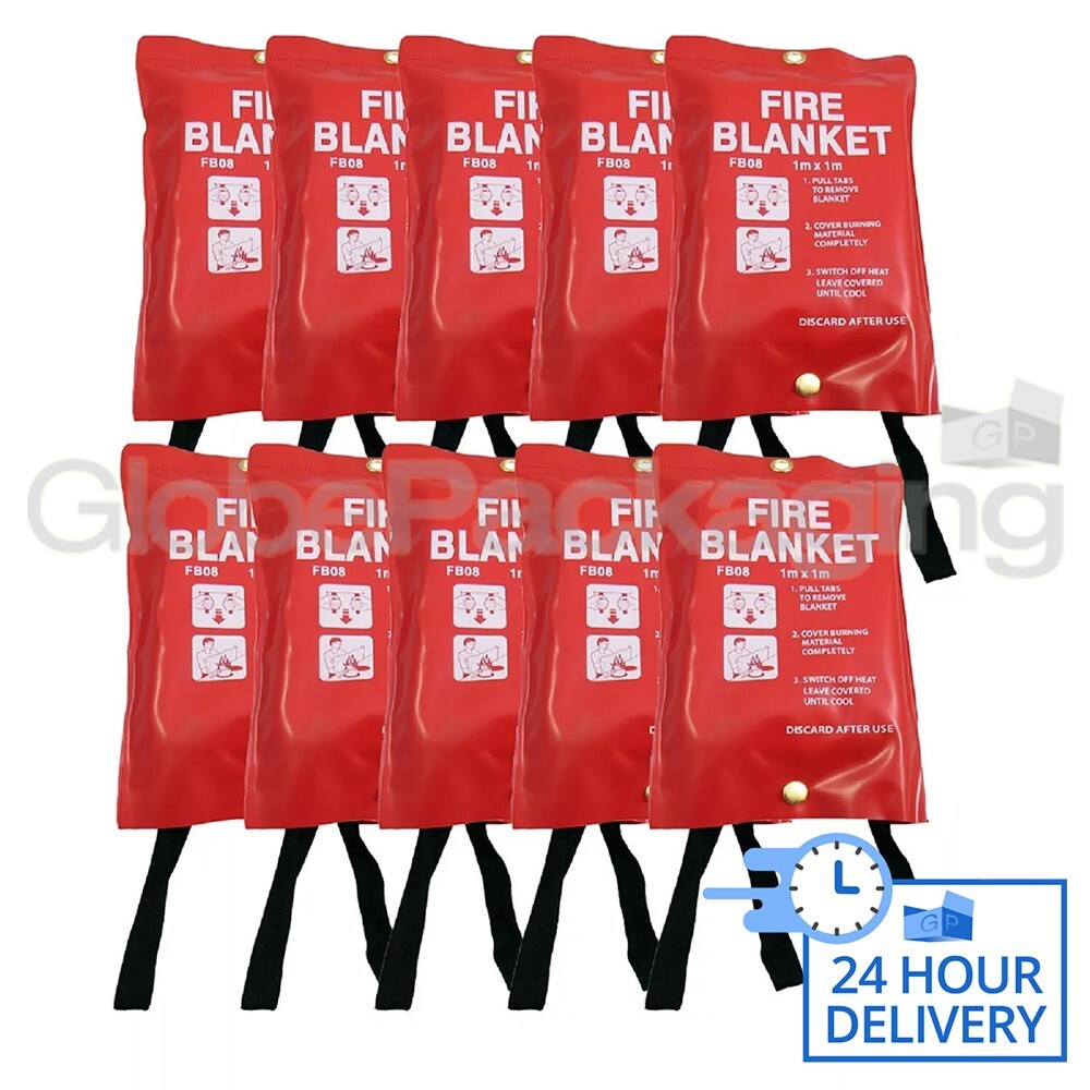 20 x QUALITY QUICK RELEASE LARGE FIRE BLANKETS 1M x 1M - HOME WORKPLACE KITCHEN