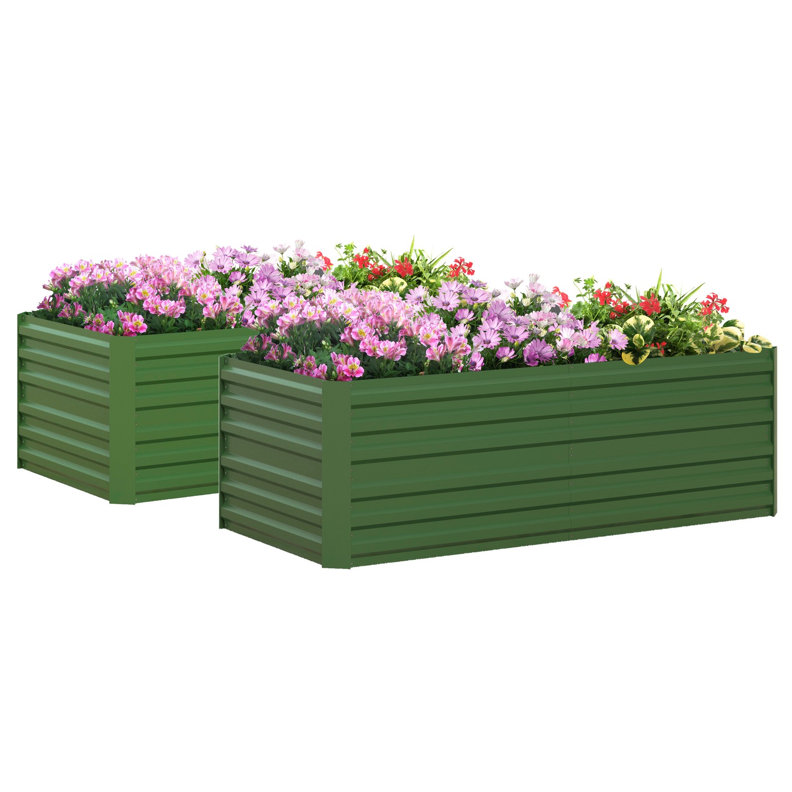 Outsunny 2pcs Galvanised Steel Outdoor Raised Bed w/ Reinforced Rods, Green