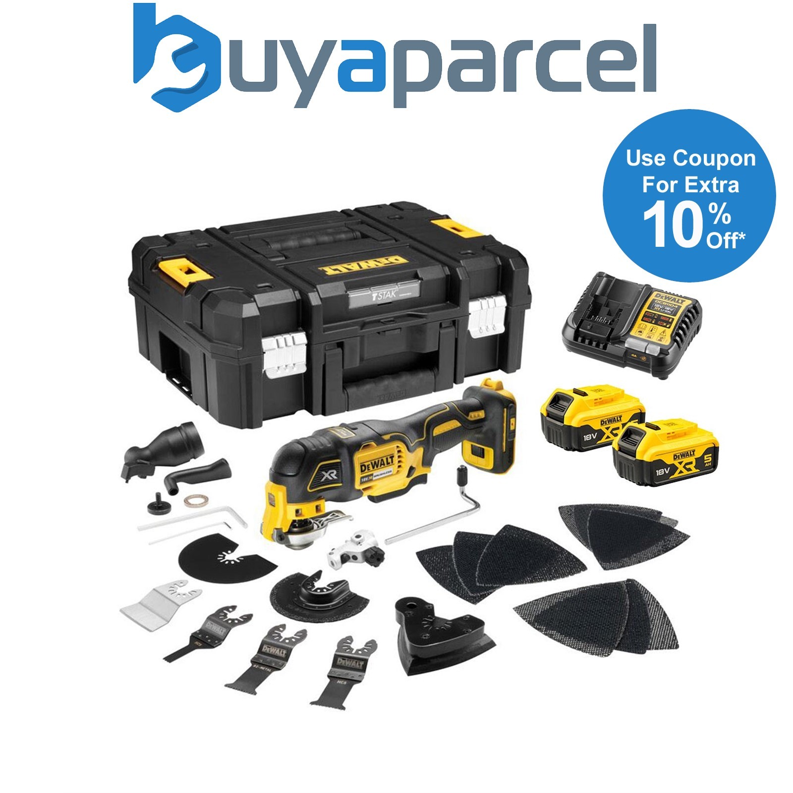 Dewalt DCS356P2 18v XR Brushless 3 Speed Multi Tool +35 Accessories +Tstak 2x5ah