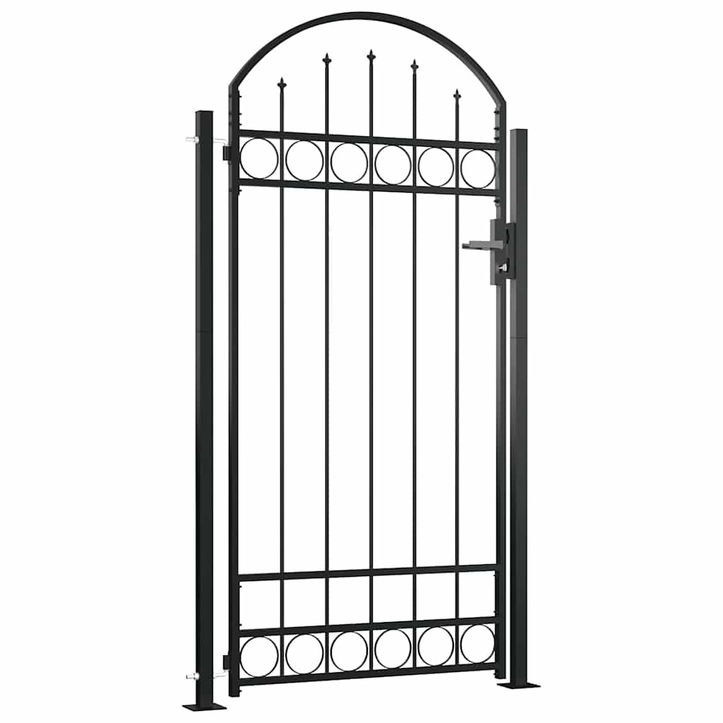Fence Gate with Arched Top and 2 Posts 105x204cm Black Entrance Door vidaXL