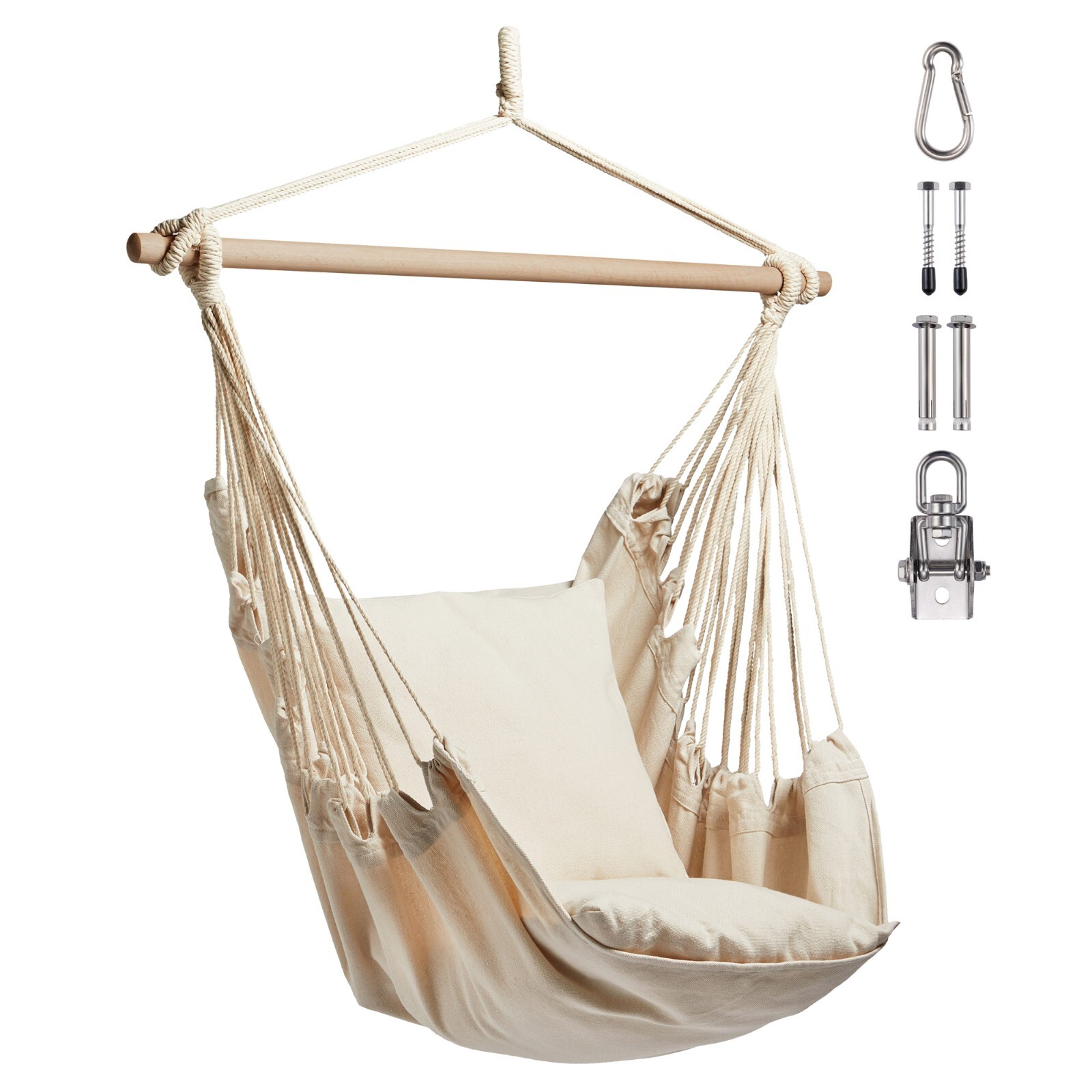 Hanging Chair Outdoor, Beige Garden Swing Seat with Attachments, VonHaus