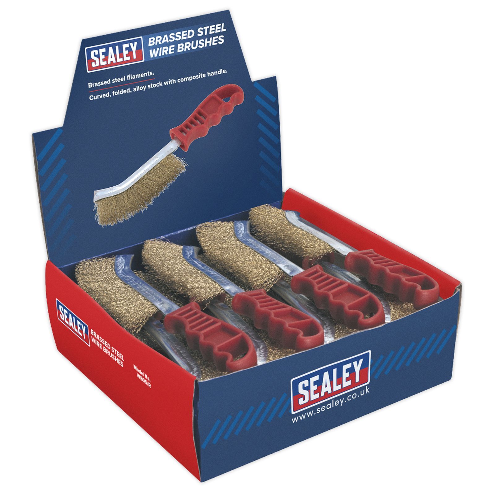 Sealey Wire Brush Brassed Steel Plastic Handle Display Box of 24 Wire Brushes
