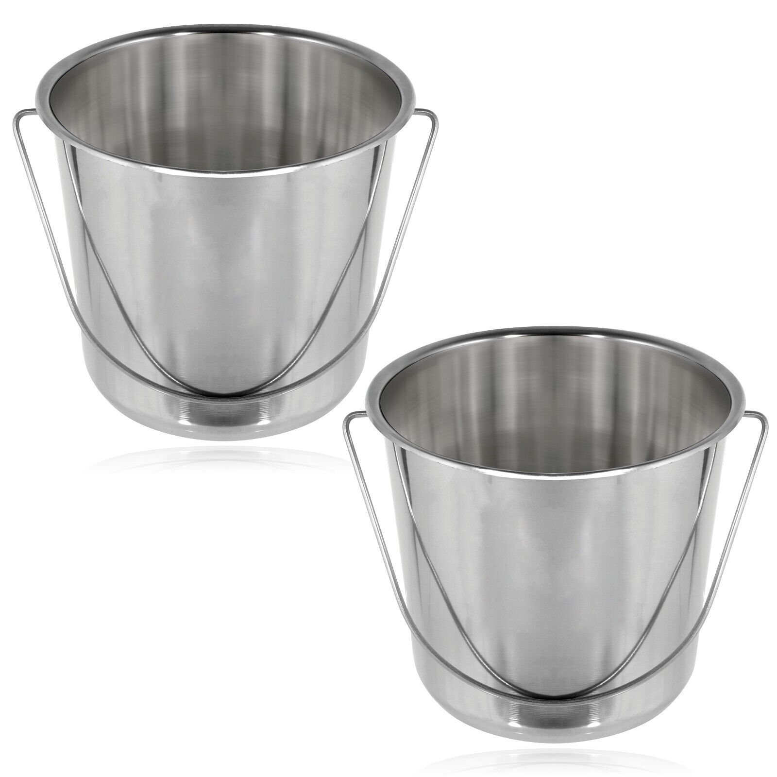 12 Litre Large Heavy Duty Stainless Steel Silver Pail Bucket 12L + Handle x 2
