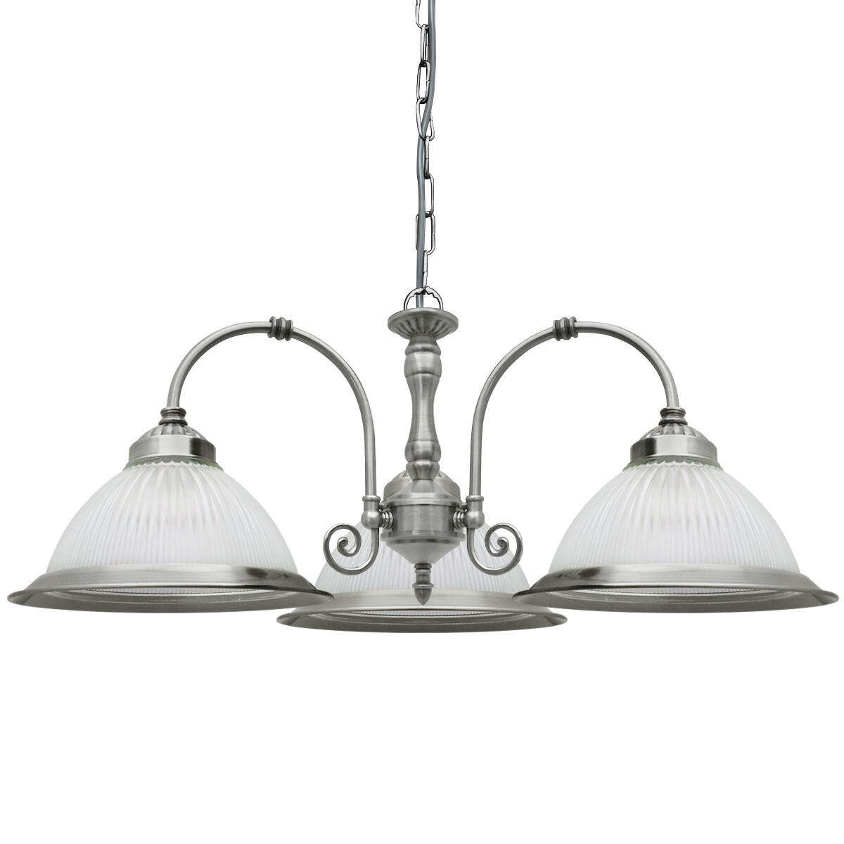 Vintage Ceiling 3 Light Brushed Chrome Pendant Light Ribbed Glass Shades K432