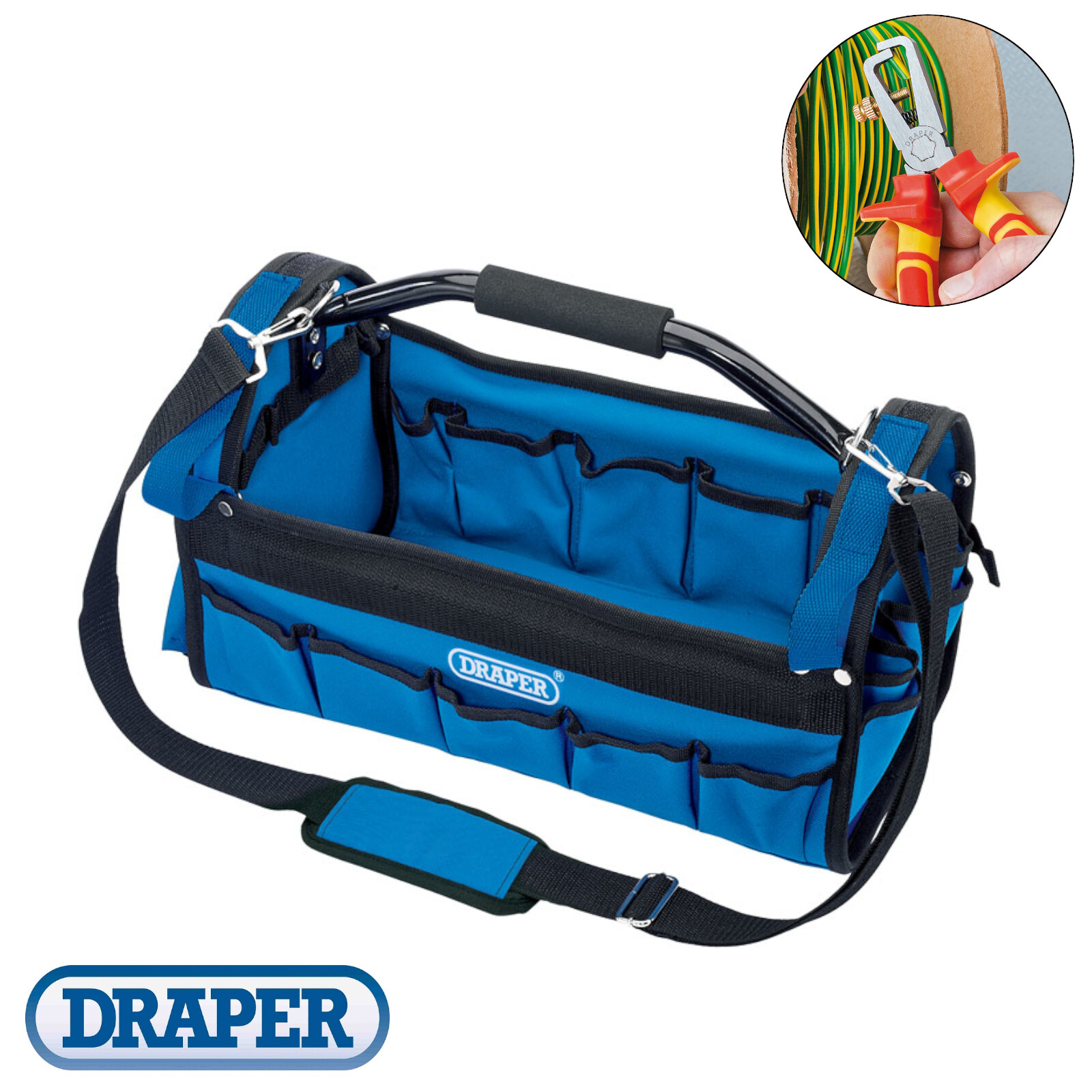 Draper 26 Pocket Open Tote Tool Caddy Bag Carry Case With Heavy Duty Holdall