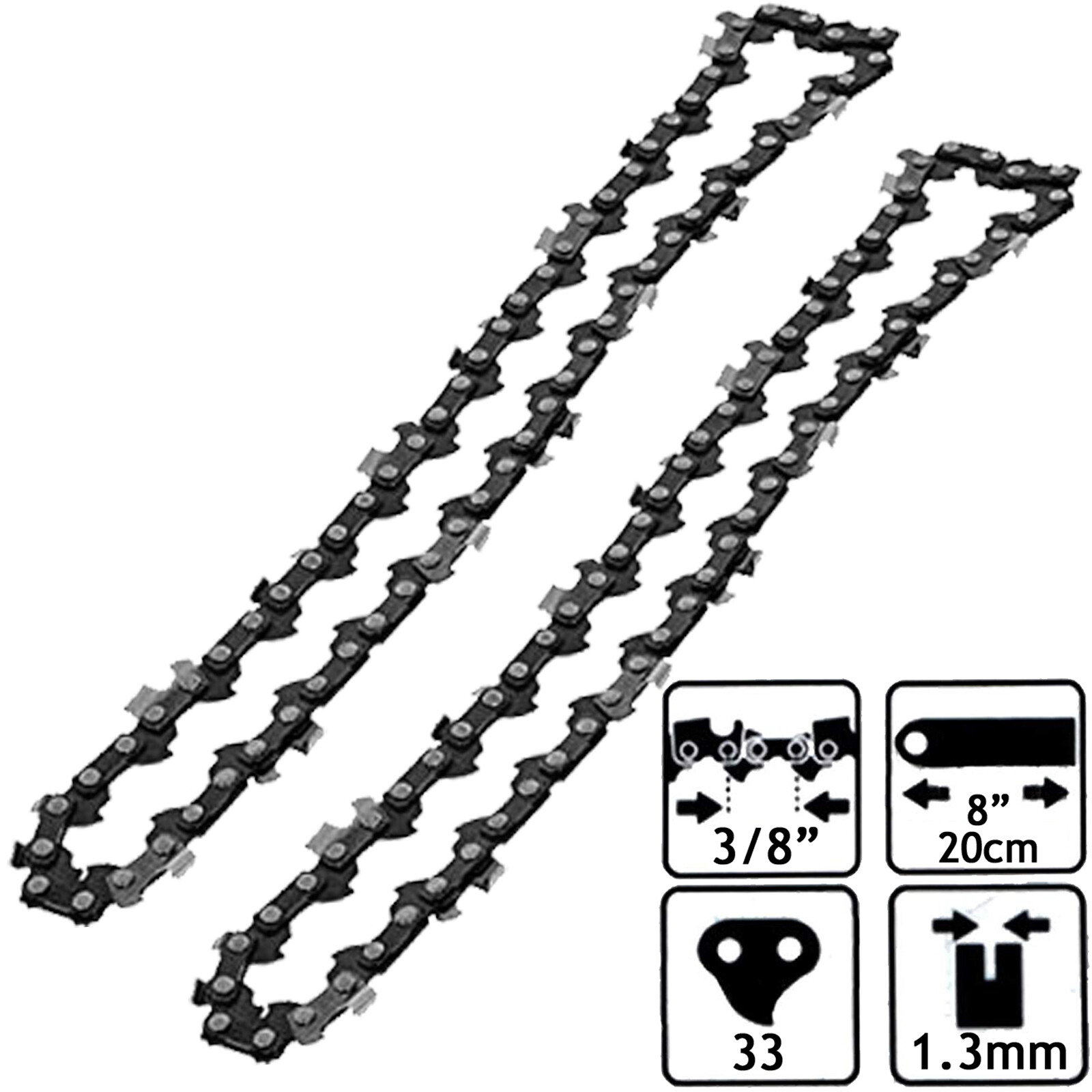 Saw Chain 33 Drive Link 8" 20cm Bar for RYOBI RPP750S Chainsaw x 2