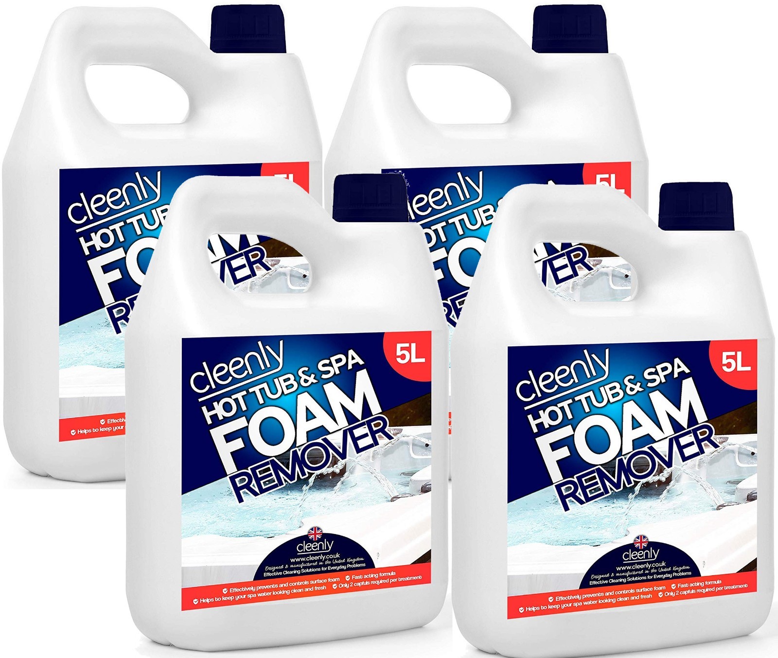 Cleenly Foam Remover Treatment for Defoaming Pools, Hot Tub and Spa 4 x 5L