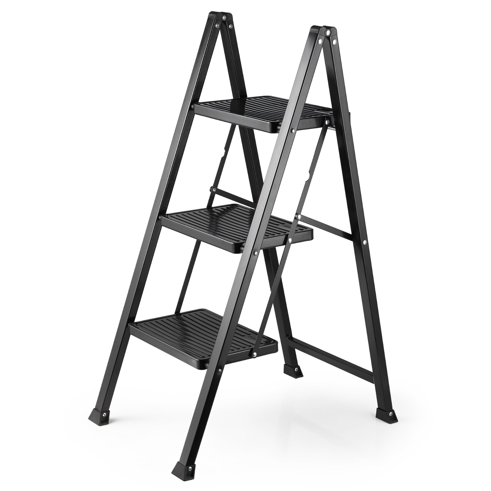 Slim 3 Step Ladder - VonHaus Folding Step Ladder with Anti Slip Steps and Feet