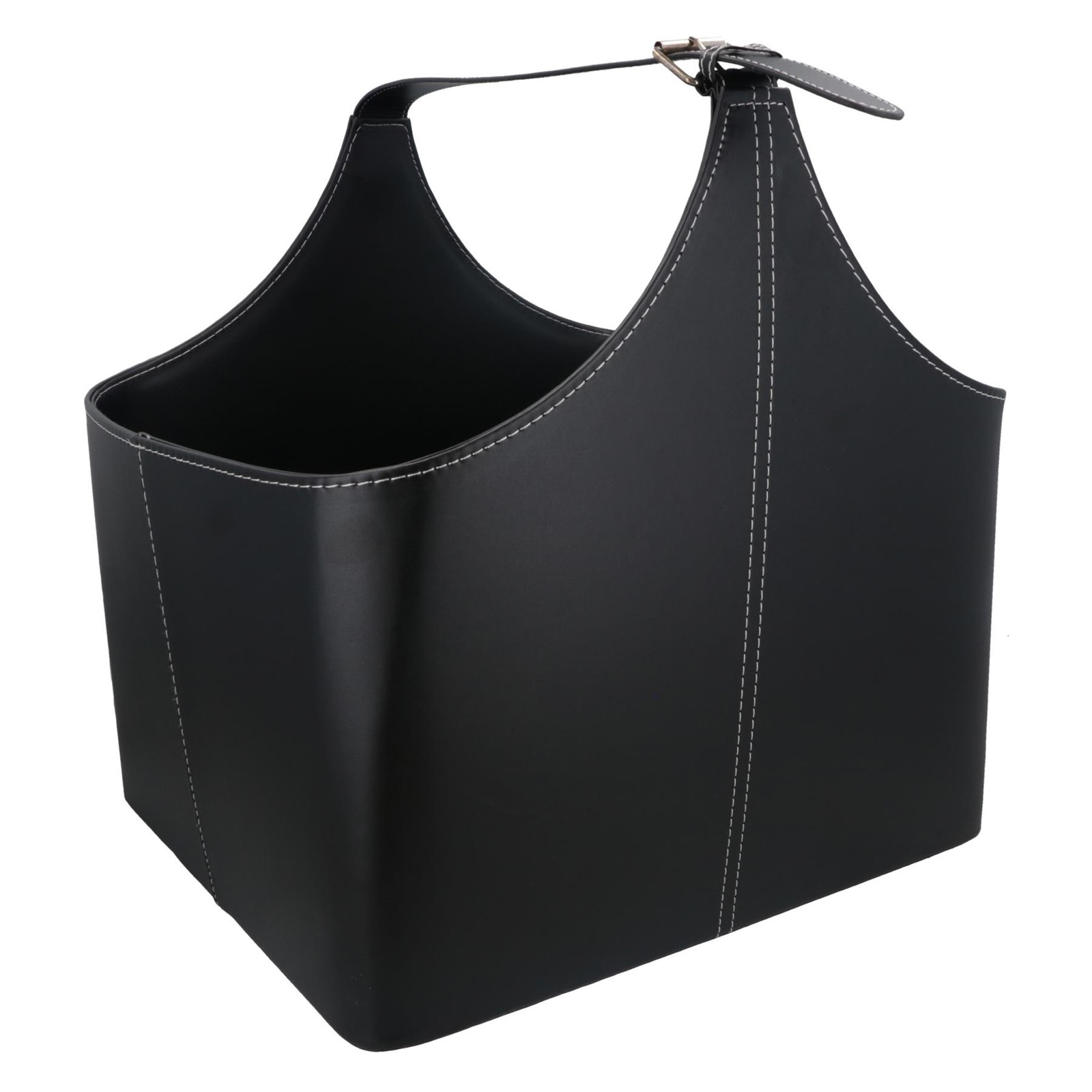 Large Black leather Firewood Storage Basket with Handle Log Kindling Holder Bin