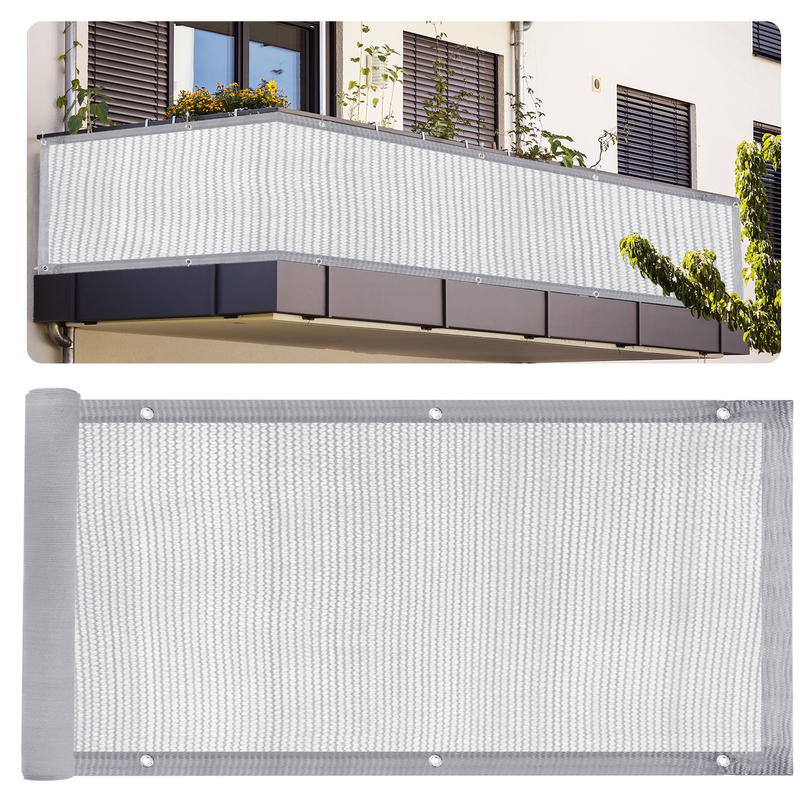 3x16' Balcony Privacy Screen Shield 90% Fence Railing Shade Cover Gray