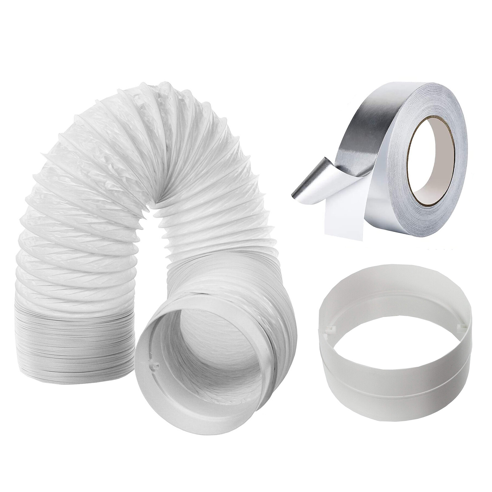 Air Conditioning Vent Hose 5" x 6m PVC Duct + Connector + Aluminium Foil Tape