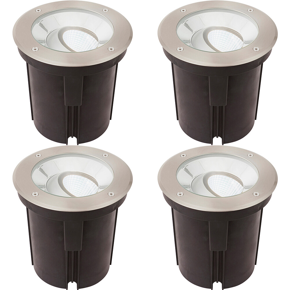 4 PACK Stainless Steel IP67 Ground Light - 16.5W Cool White Tilting Head LED
