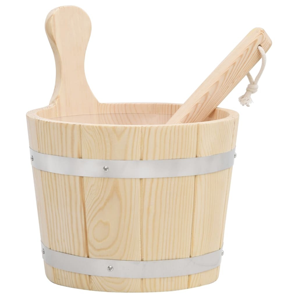 Solid Wood Pine Sauna Bucket and Ladle Set Wooden Bowl Scoop vidaXL