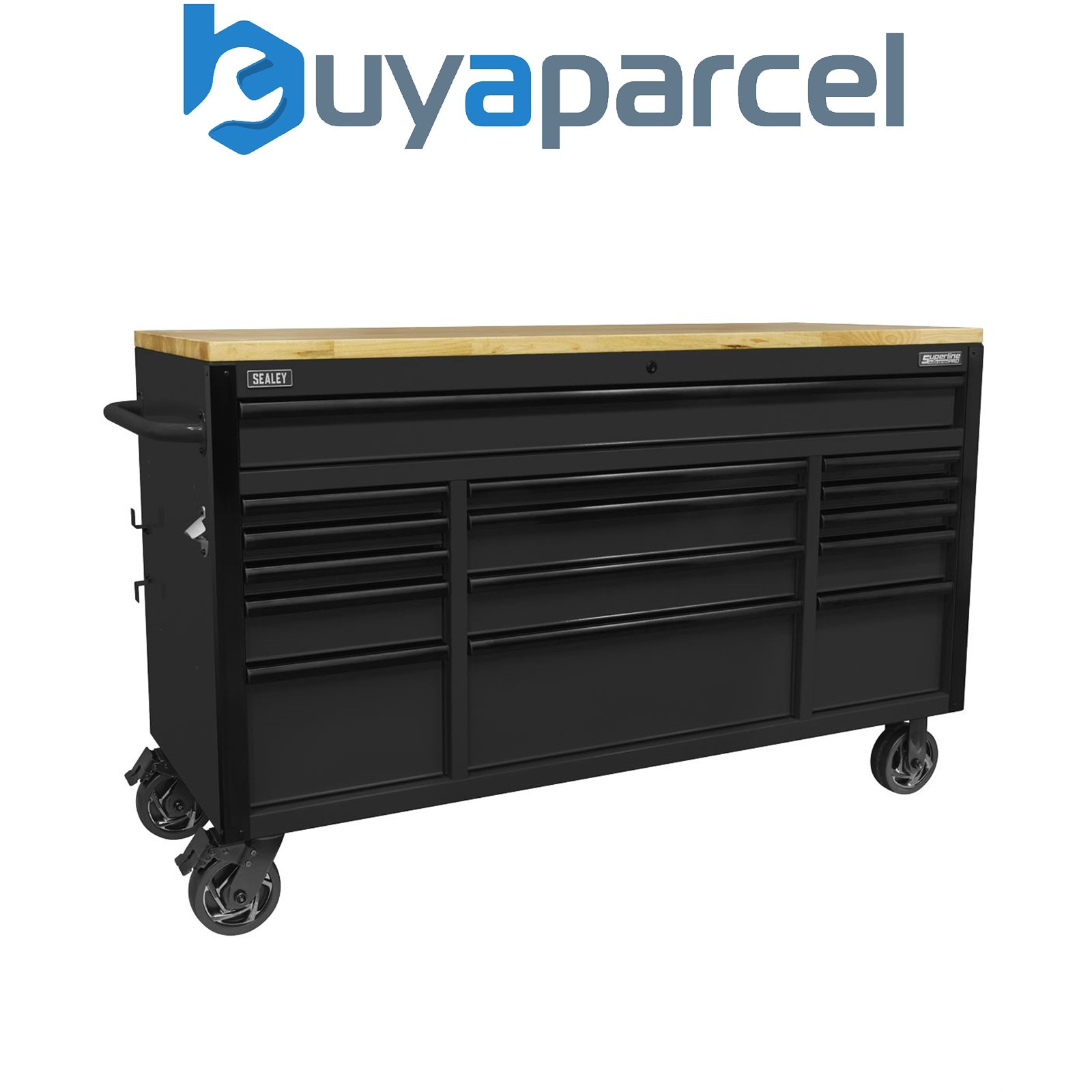 Sealey AP6215BE Superline PRO Black Edition Mobile Trolley with Wooden Worktop 1