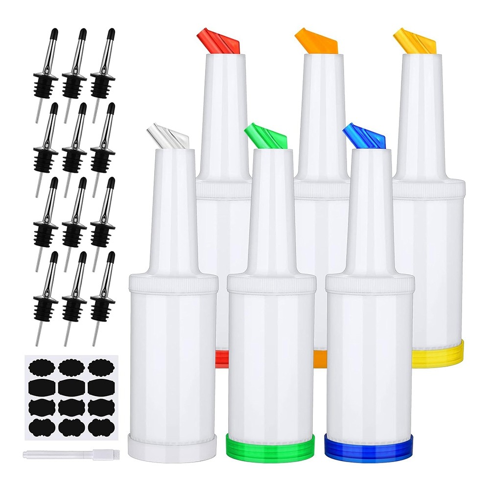 6 Pack Plastic Pour Bottles with Stainless Steel Pourer-Tapered Spout for8306