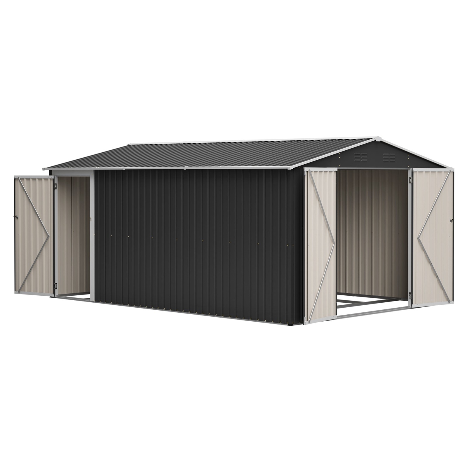 10x14FT Galvanized Metal Garden Shed Lockable Door Tool Storage shed, Anthracite