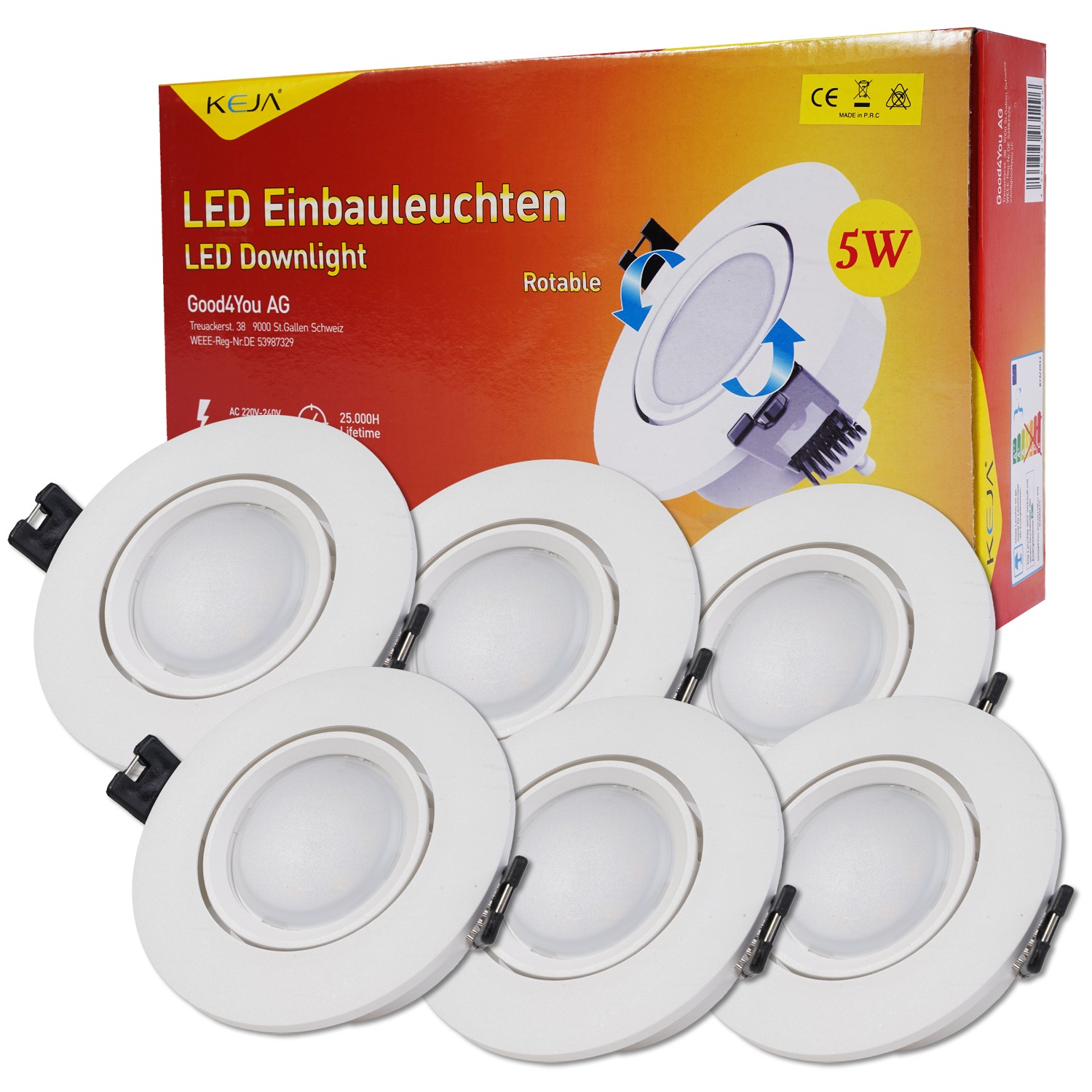 6x Set LED Ceiling Spotlight 5W / 40W Recessed Spotlight Ceiling Spots Lights