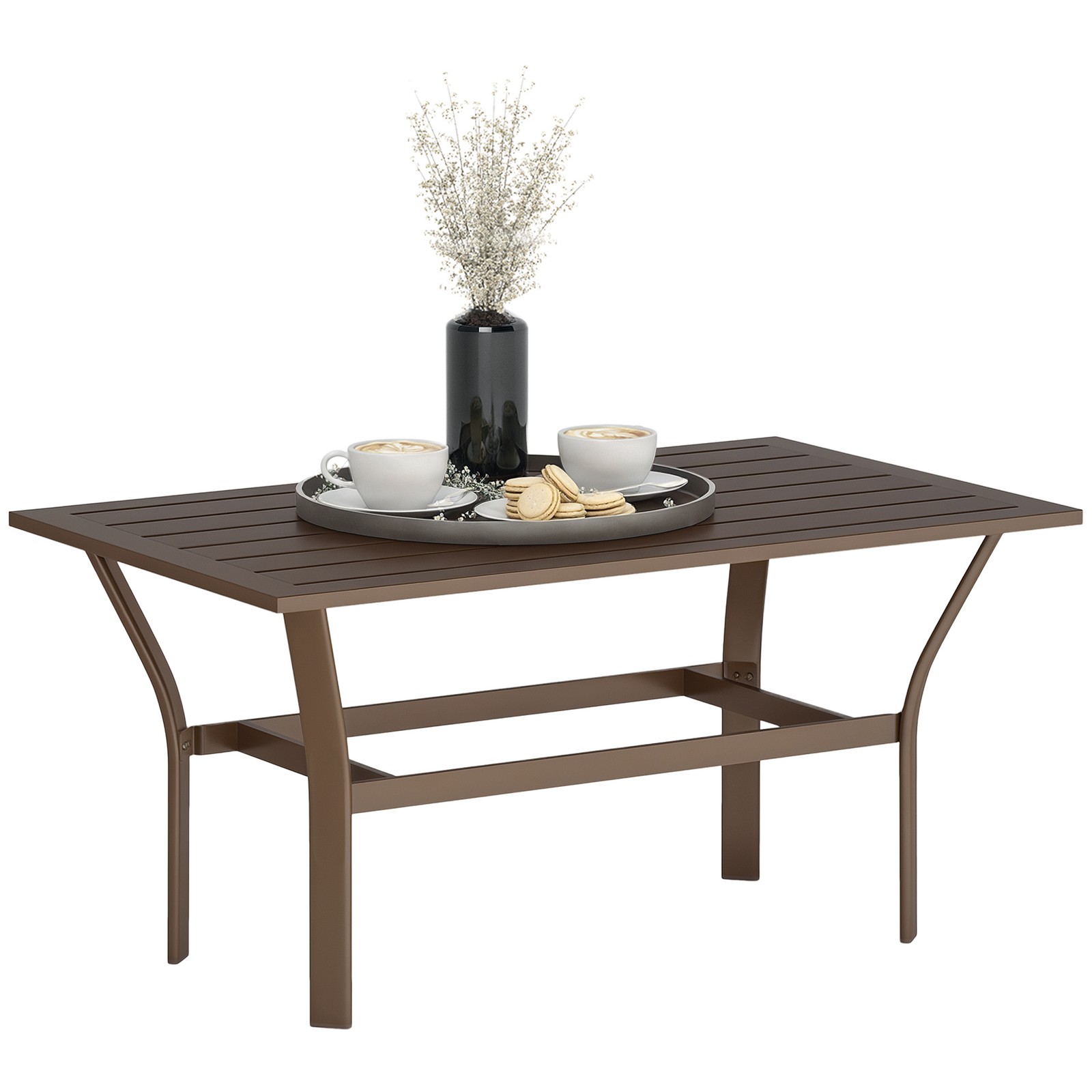 Outsunny Metal Garden Coffee Table with Slatted Tabletop, Brown