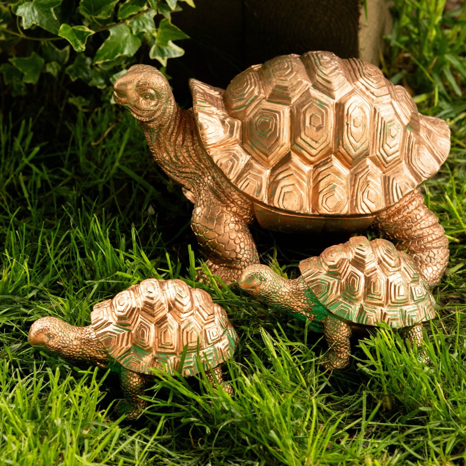 Garden Tortoise Ornament Set 3pc Bronze Effect Figures Large Outdoor Decoration