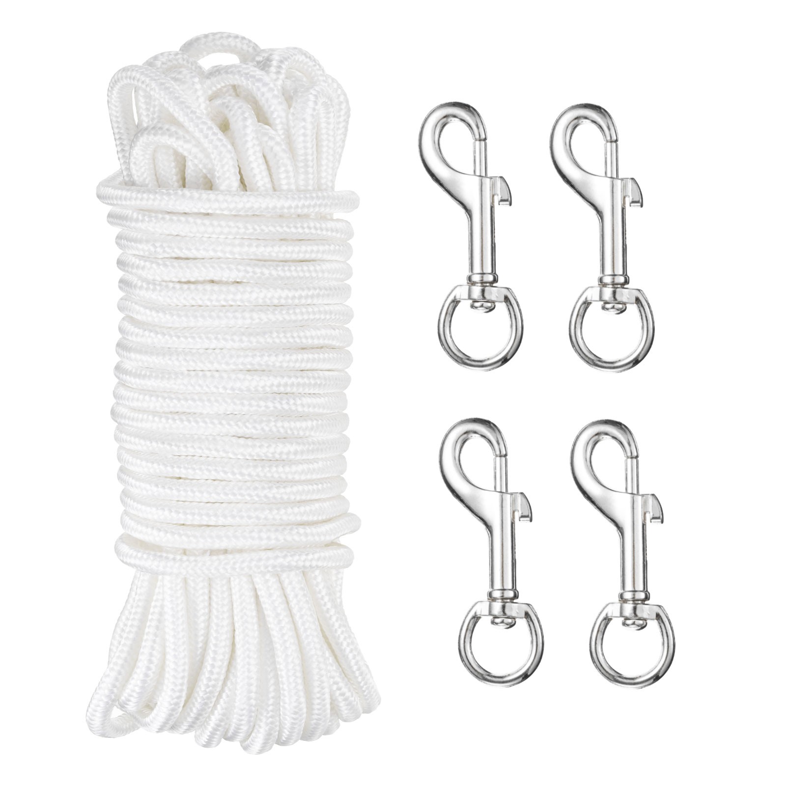 100Ft Flag Pole Rope Kit 15/64" Flag Pole Halyards Rope with 4 Pcs Clips White