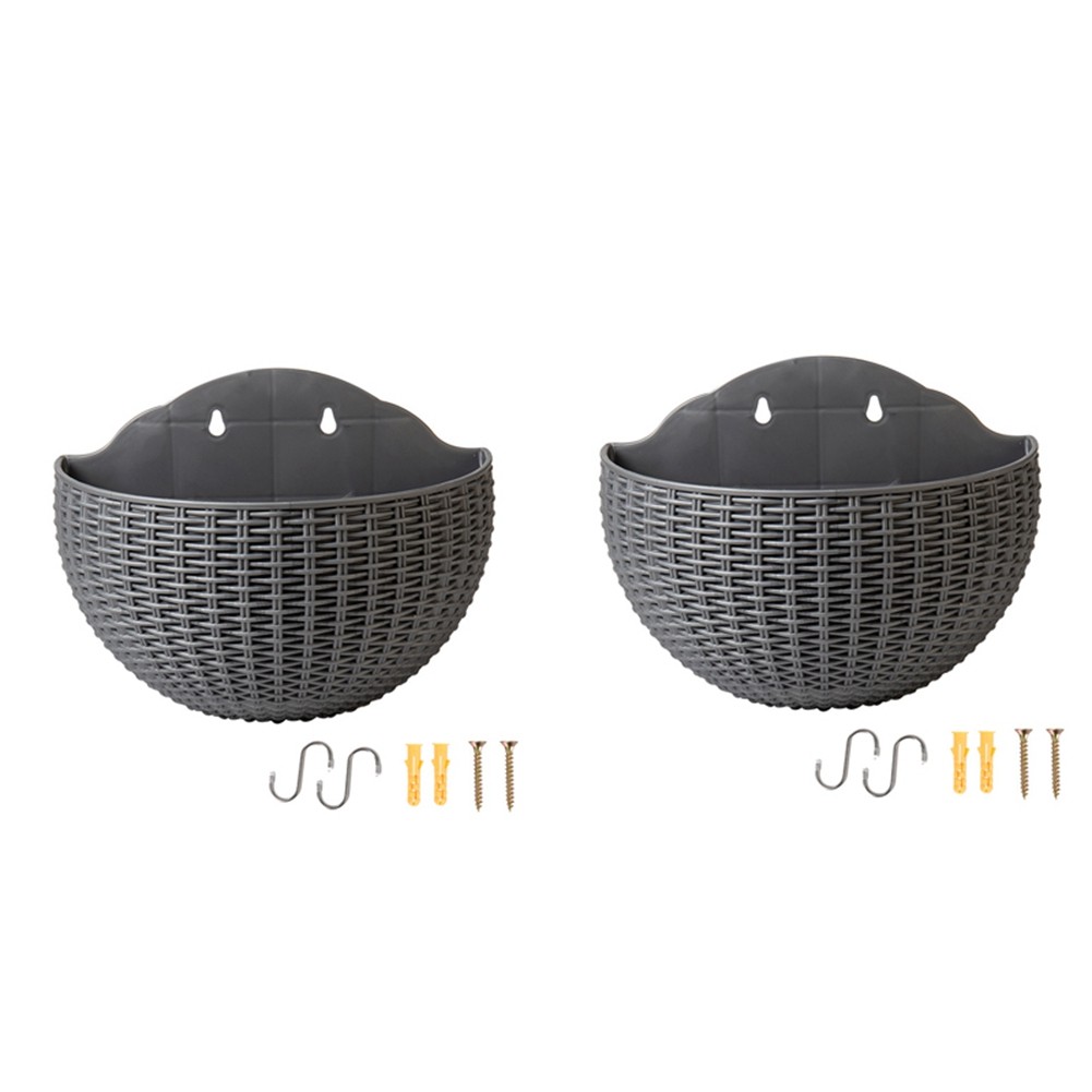Gray European- Imitation Rattan Wall-Mounted Semi-Circular Flowerpot Lazy3928