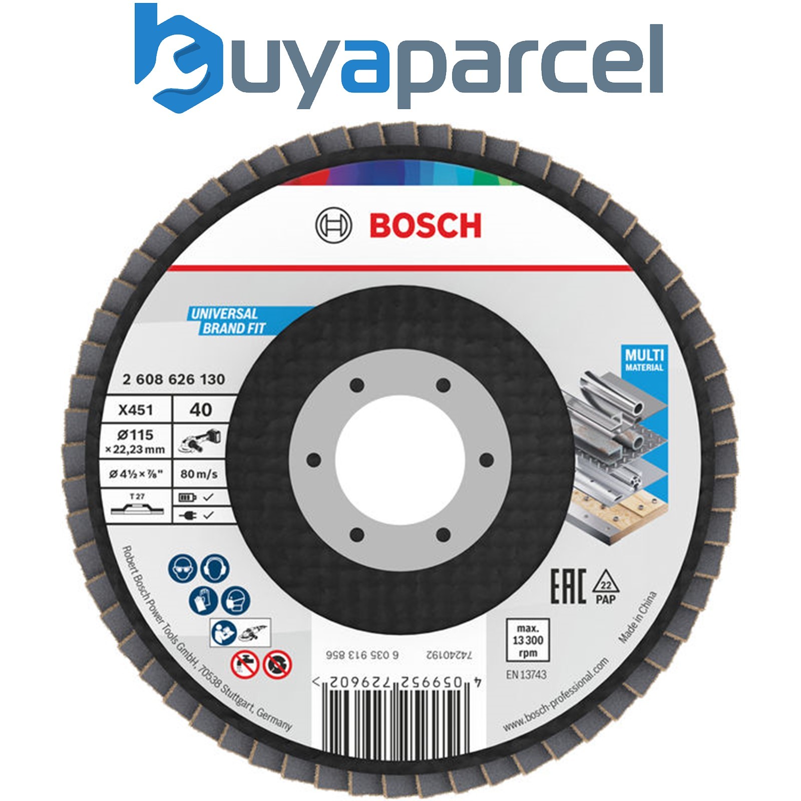 Bosch Flaps discs X451 Flap Disc 115 x 22.23 mm G40 T27 15 pcs 2608626171