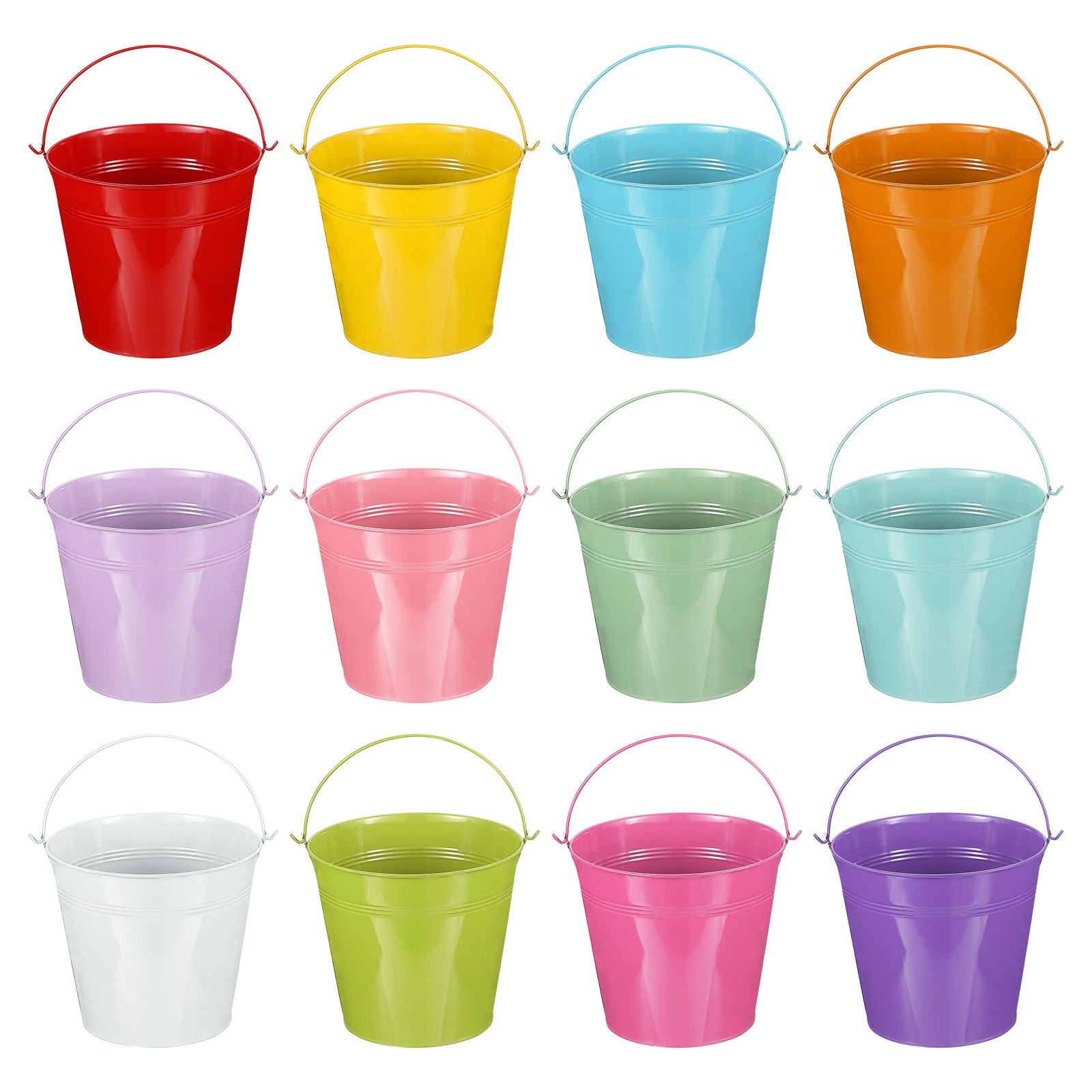 12 Pcs 7"x6.5" Small Metal Buckets with Handle Mini Galvanized Bucket 12 Colors