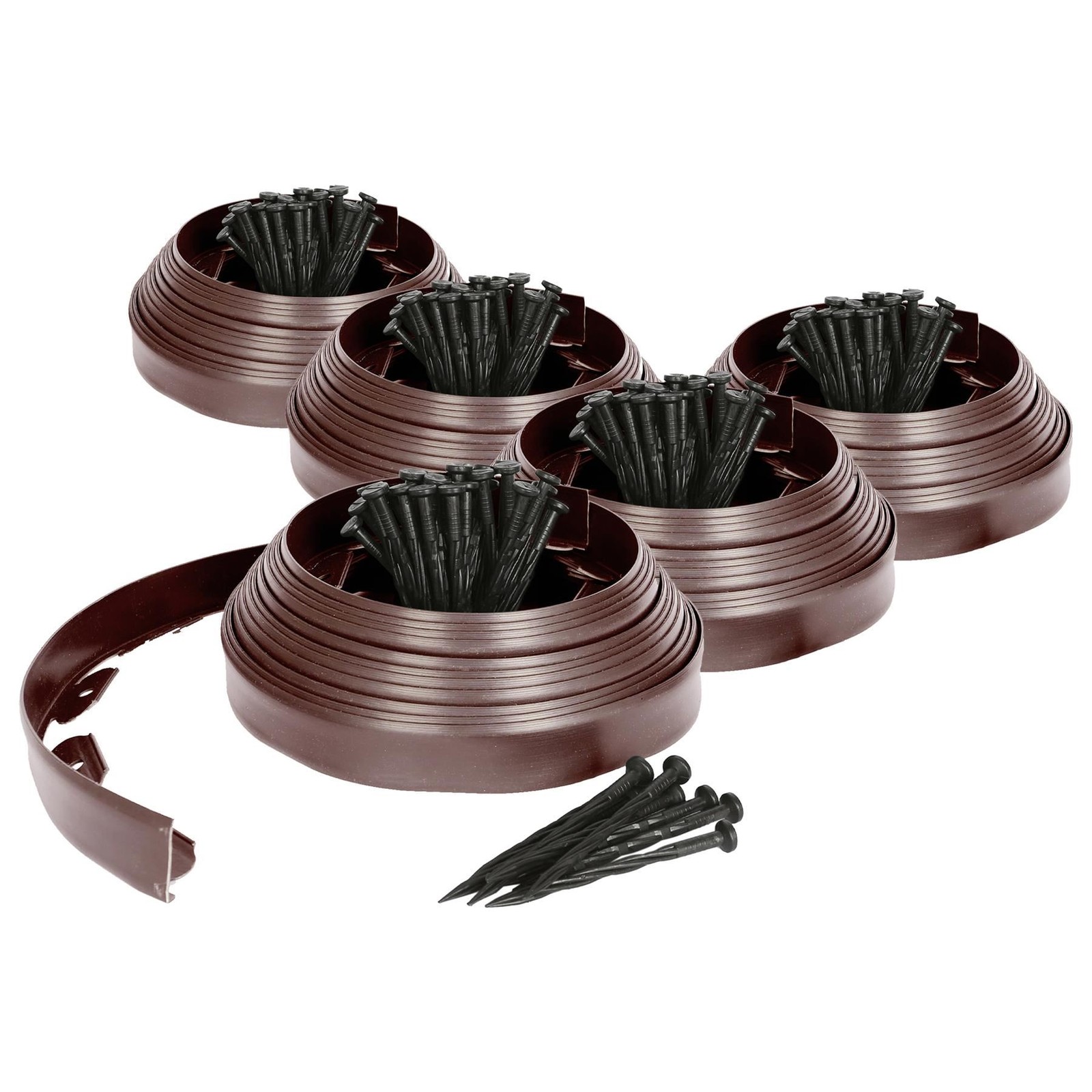 10x Flexible Plastic Lawn & Path Edging 100m x 4cm Brown Garden Grass Border