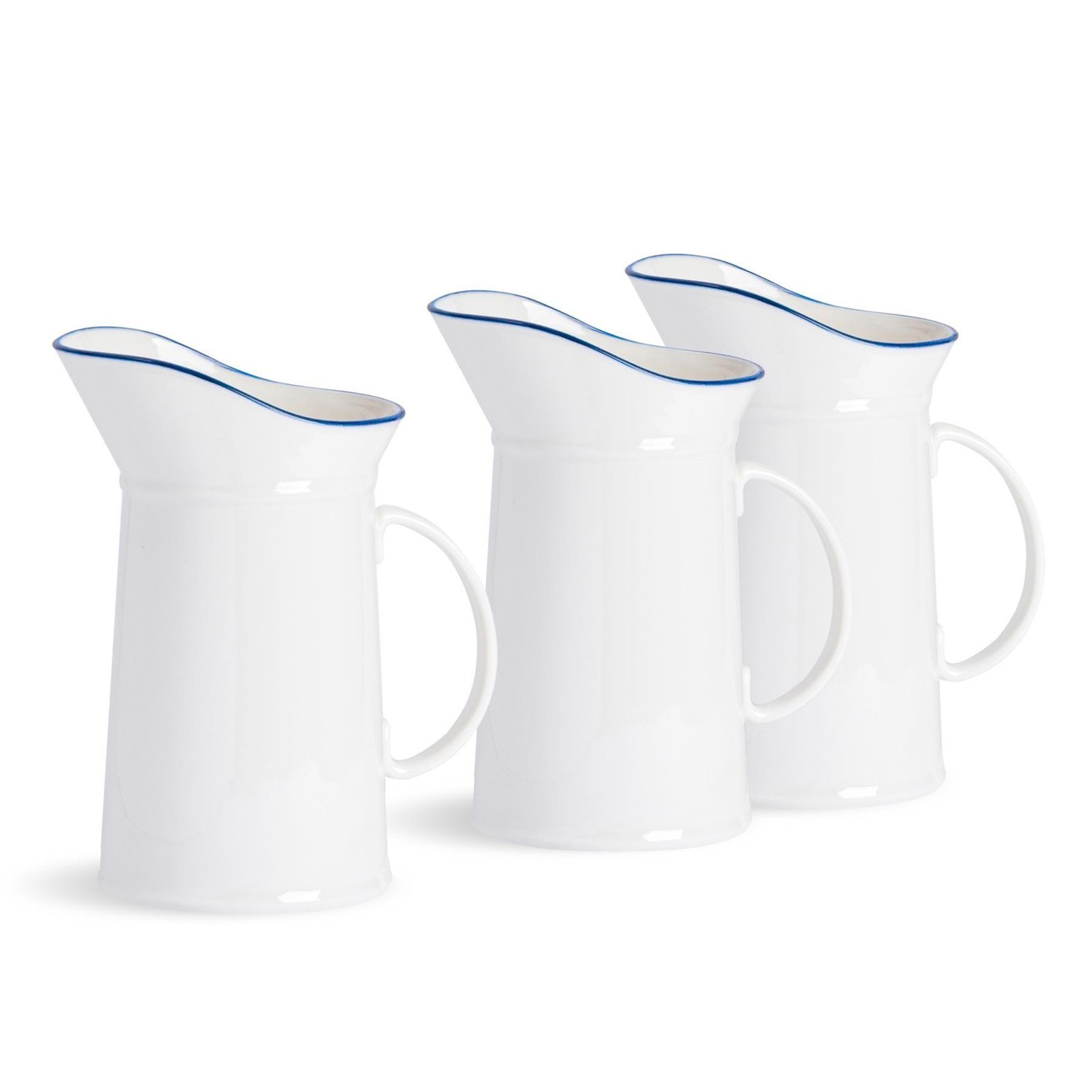 3x White Farmhouse Water Jugs Rustic Country Cottage Pitcher Vases 1 Litre