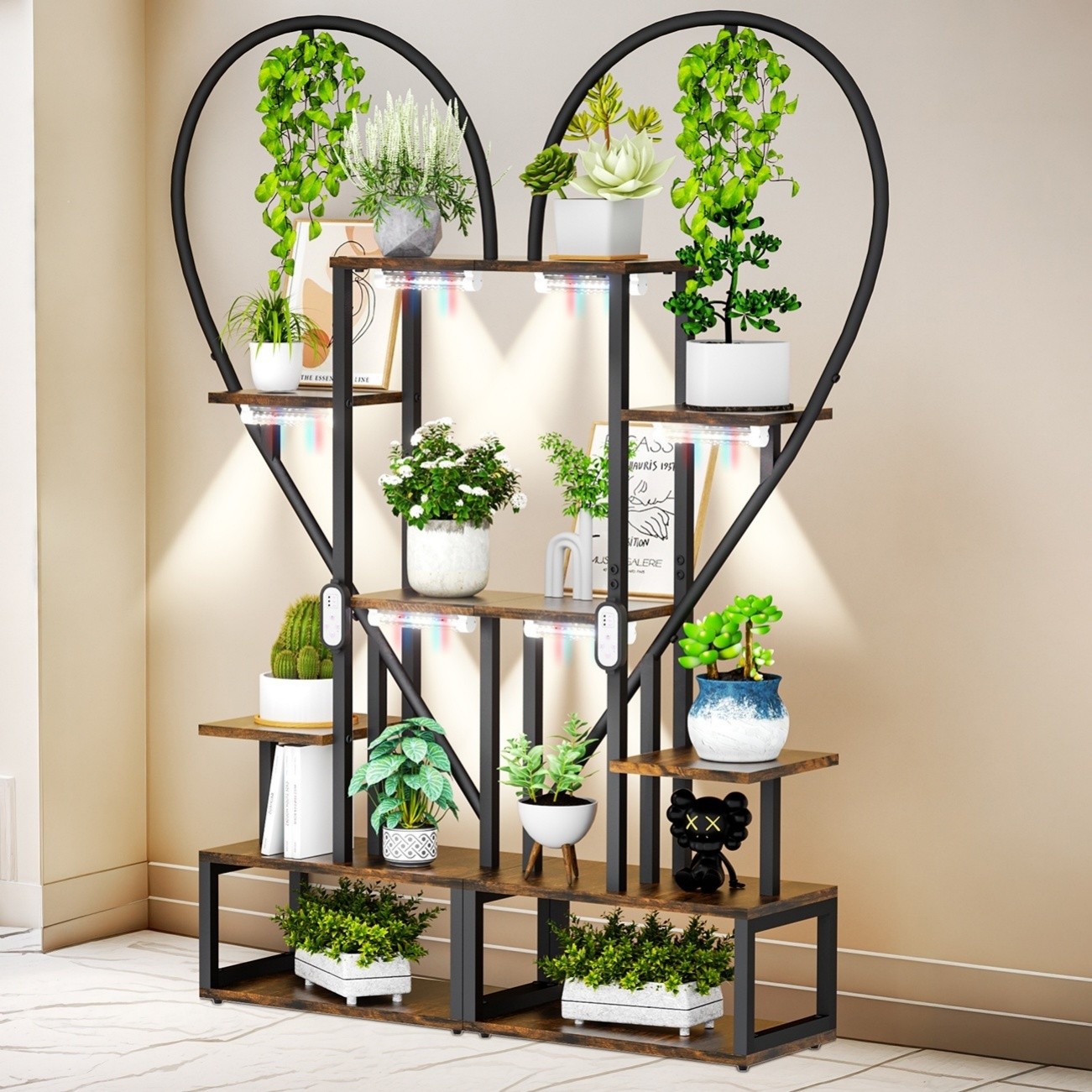 6 Tiers Industrial Plant Stand Heart Shape Shelf with Grow Lights for Home Decor