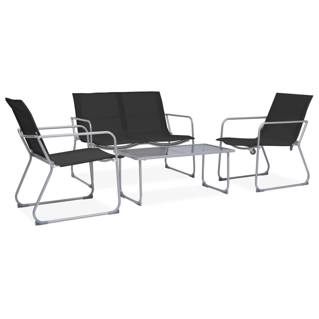 Garden Lounge Set 4 Piece Fabric & Steel Black Table 2 Chairs and Bench vidaXL