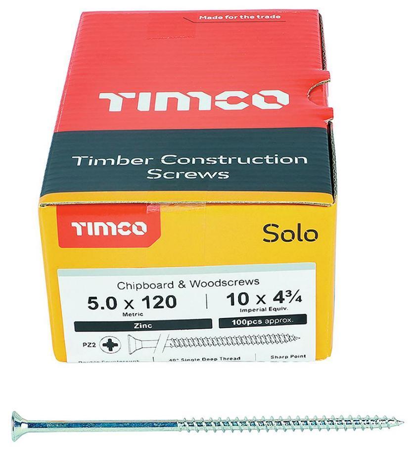 5 X 120mm Pozidriv Double Countersunk Zp Solo Chipboard & Wood Screws 100 Pack