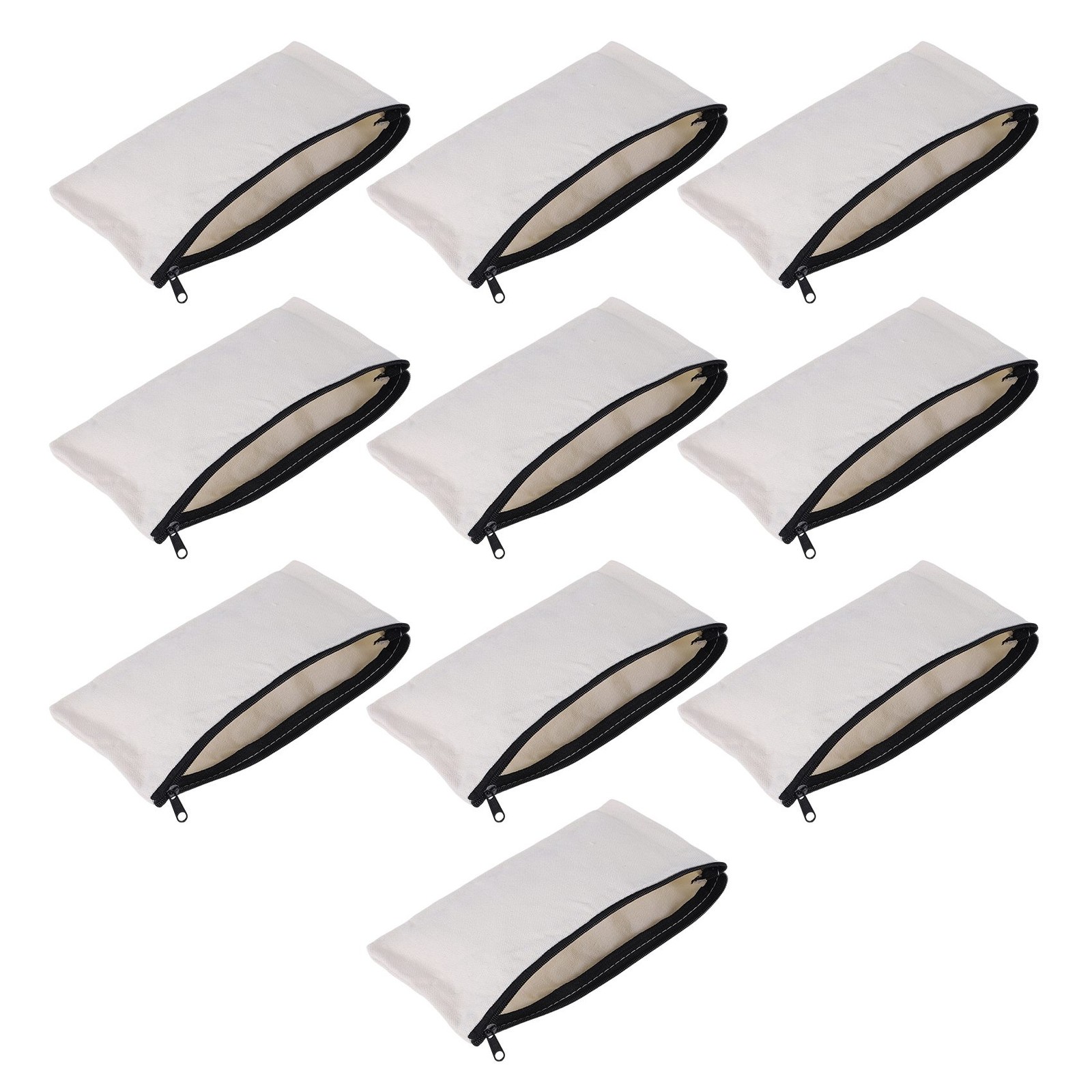 3X(10 Pcs Blank DIY Craft Bag Canvas Pen Case Blank Makeup Bags - Canvas4306