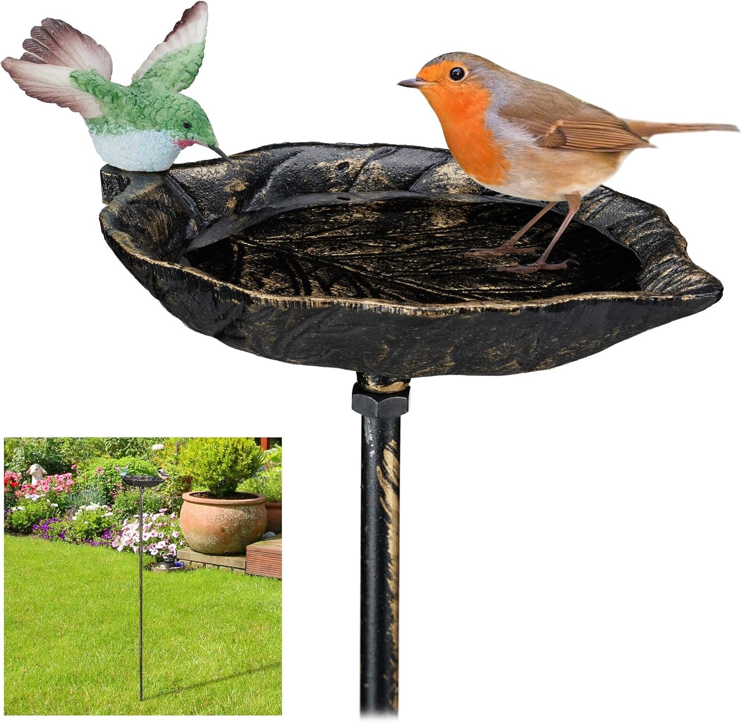 Relaxdays Bird Bath, with Stake, Water Bowl, Frost-Proof, H x W x D: 100 x 18.5