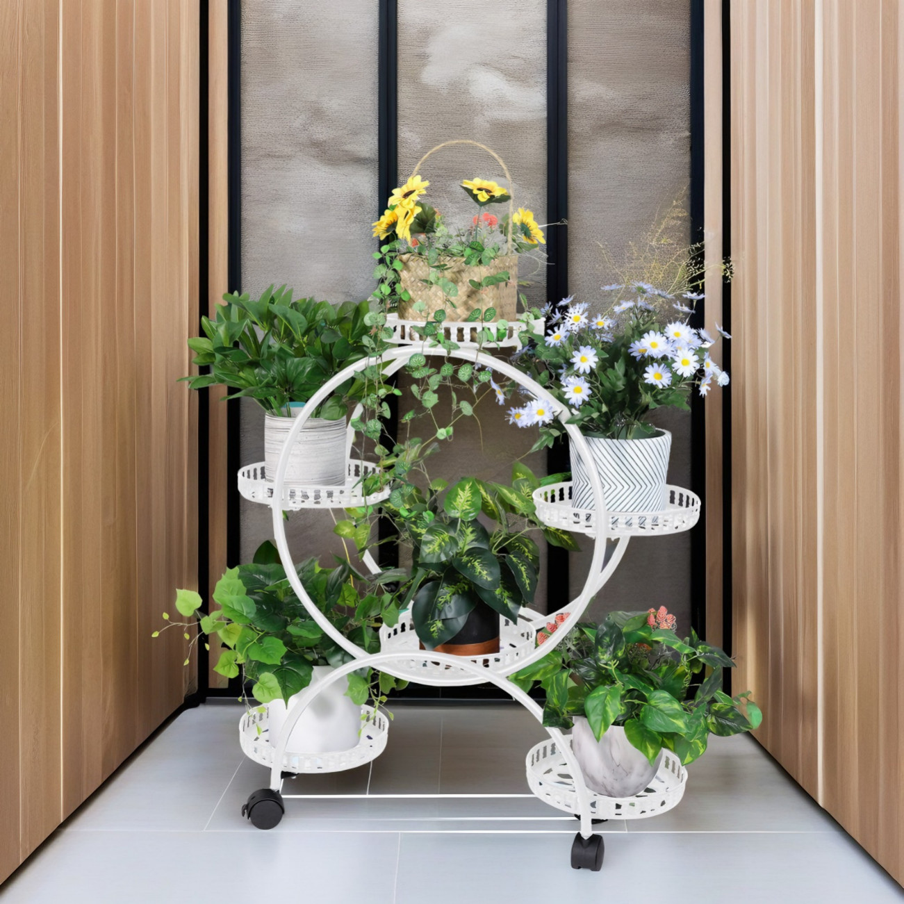 Heavy Duty Metal Plant Cart Rolling Flower Pots Rack Holder Indoor Storage Shelf