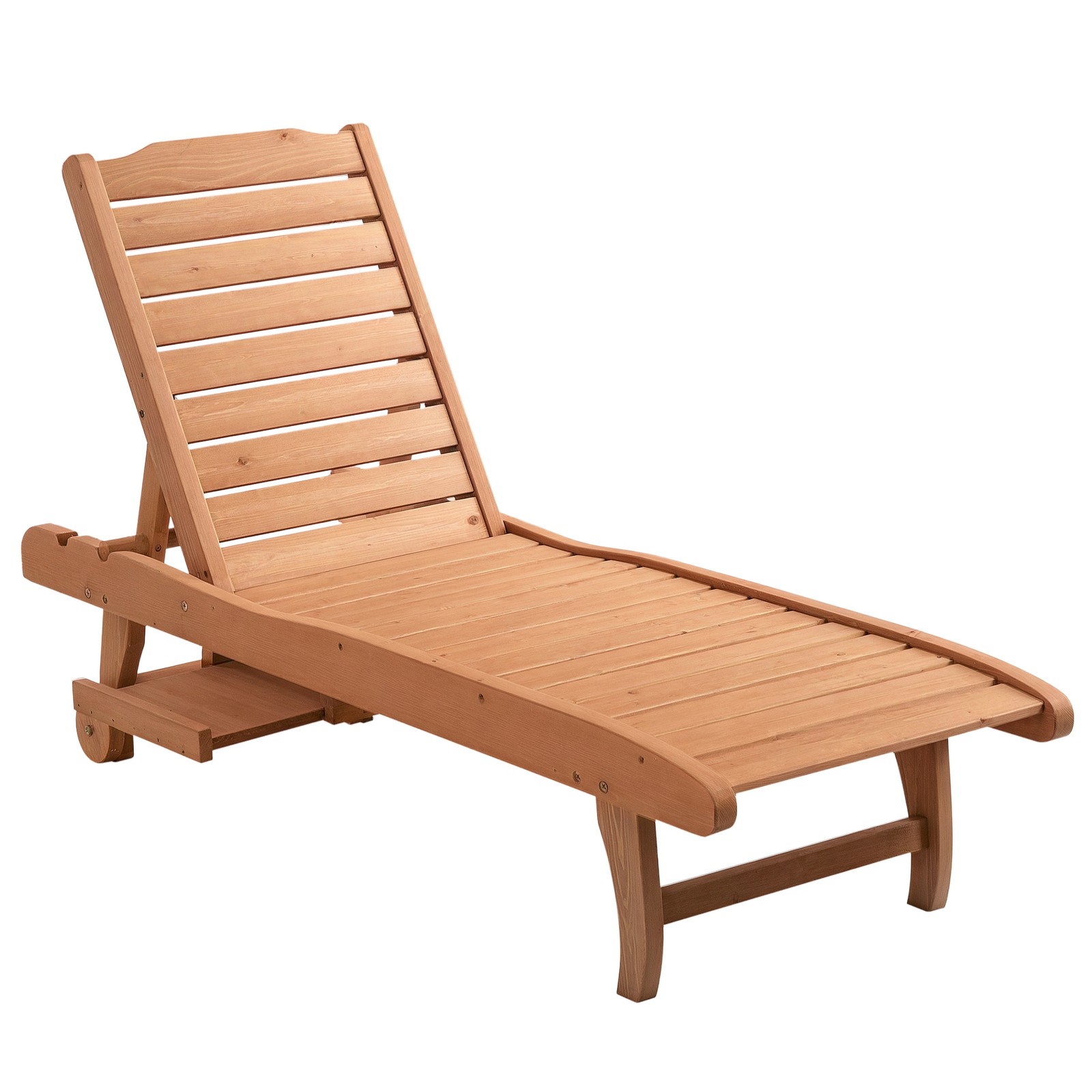 Outsunny Wooden Sun Lounger Outdoor Patio Sun Bed w/ Pull-out Table