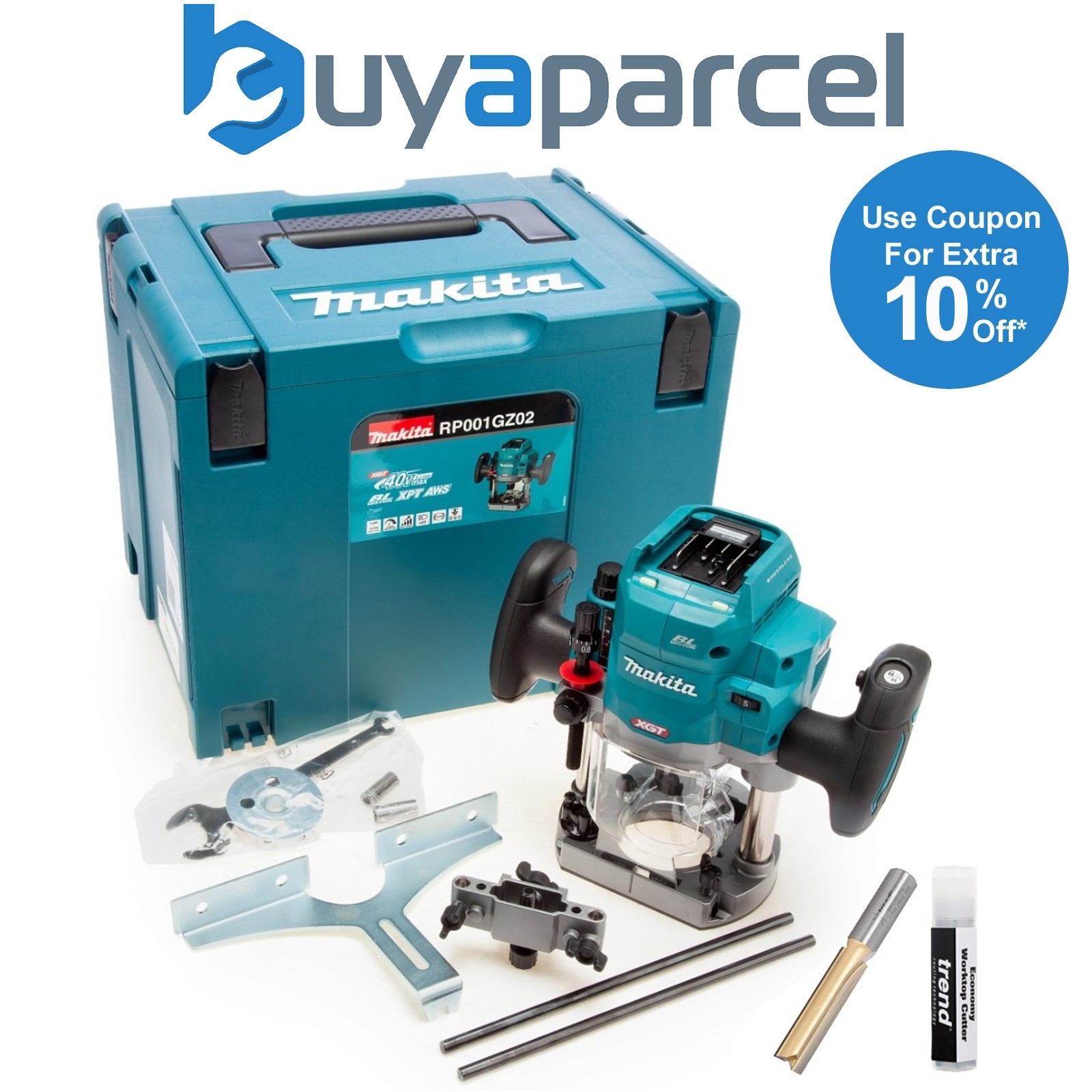 Makita RP001GZ02 40V XGT Brushless 1/2'' Plunge Router 12mm Bare + Trend Cutter