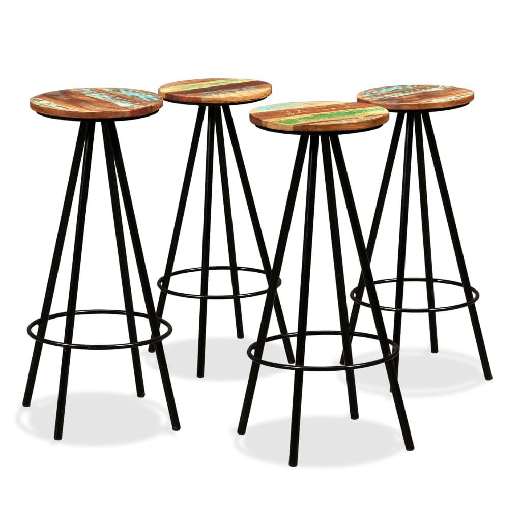 4x Solid Reclaimed Wood and Steel Bar Stools Kitchen Dining Chair Seat vidaXL
