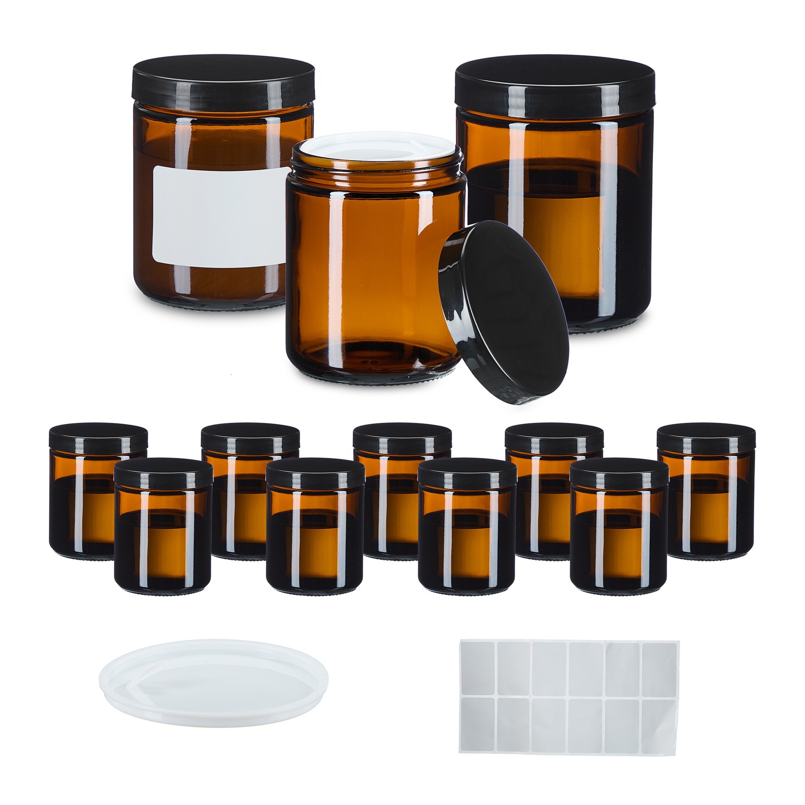 Glass Cream Jars 12-Pack Ointment Moisturiser Amber Screw Lid Containers 240ml