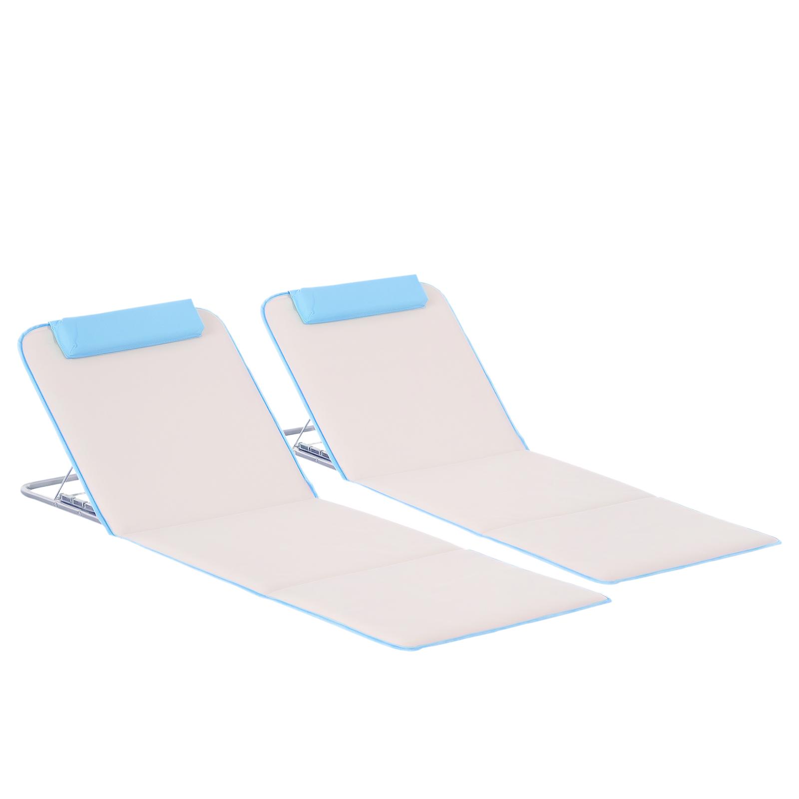 Outsunny 2 Pieces Outdoor Beach Mat, Reclining Chair Set w/ Pillow Cream