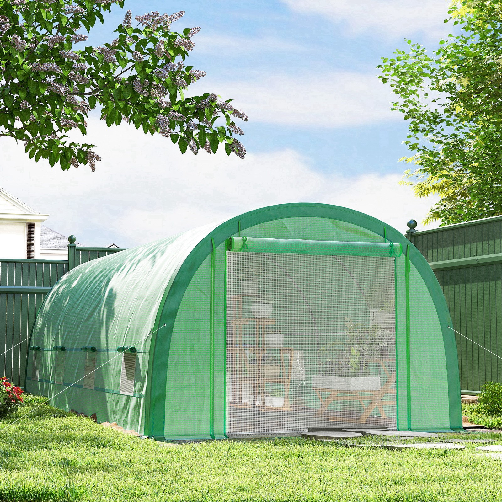 6 x 3(m) Upgraded Polytunnel Greenhouse w/ Mesh Door & Windows, 15 Plant Labels