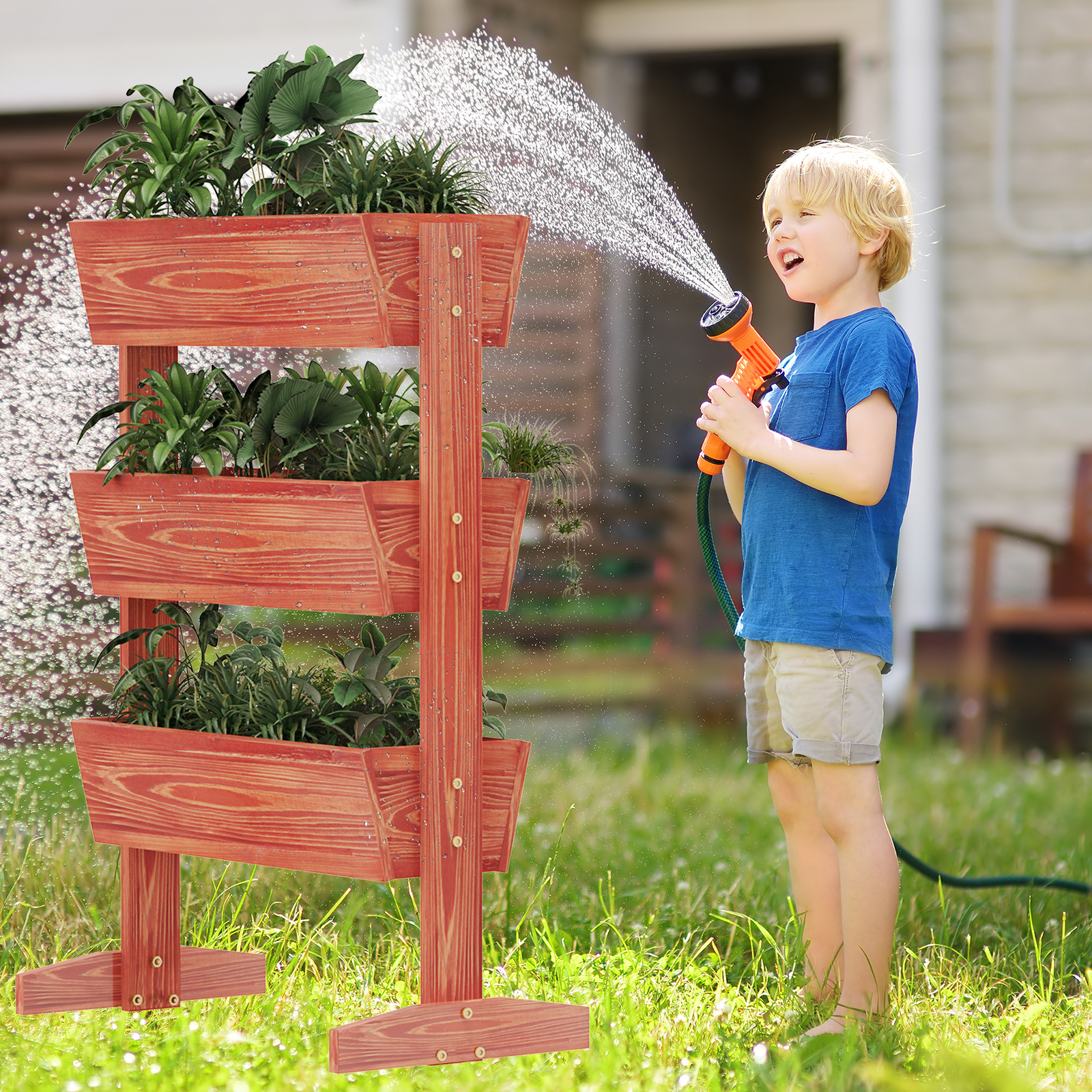 3 Tier Wooden Vertical Raised Garden Bed Vegetable Planter Box Outdoor Indoor