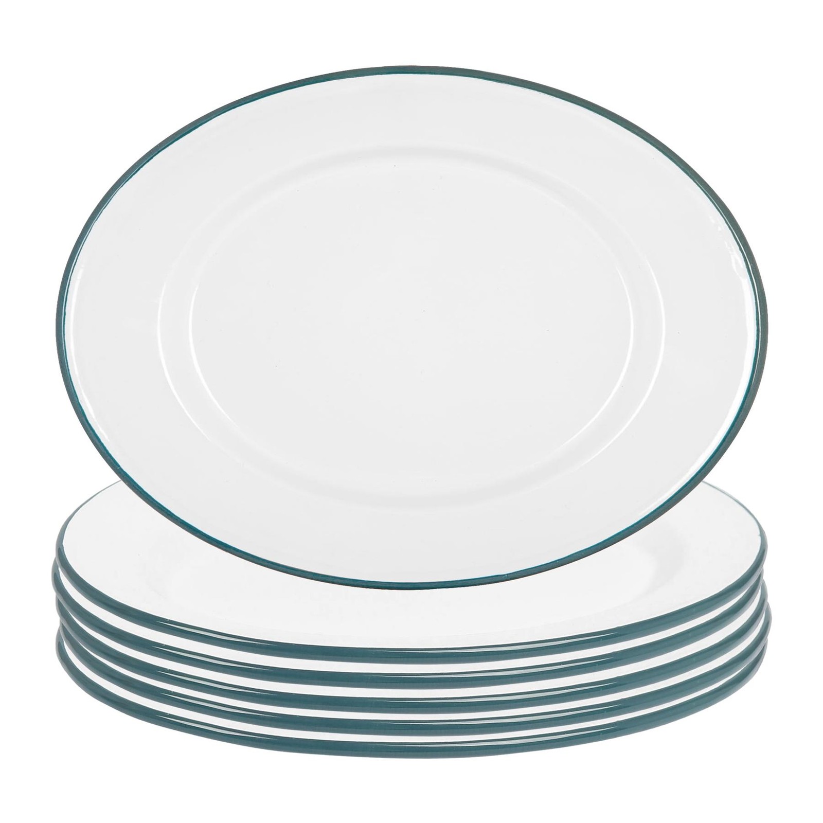 6x White Enamel Serving Platters 30.5cm x 22.5cm Green Food Tray Dish Plate