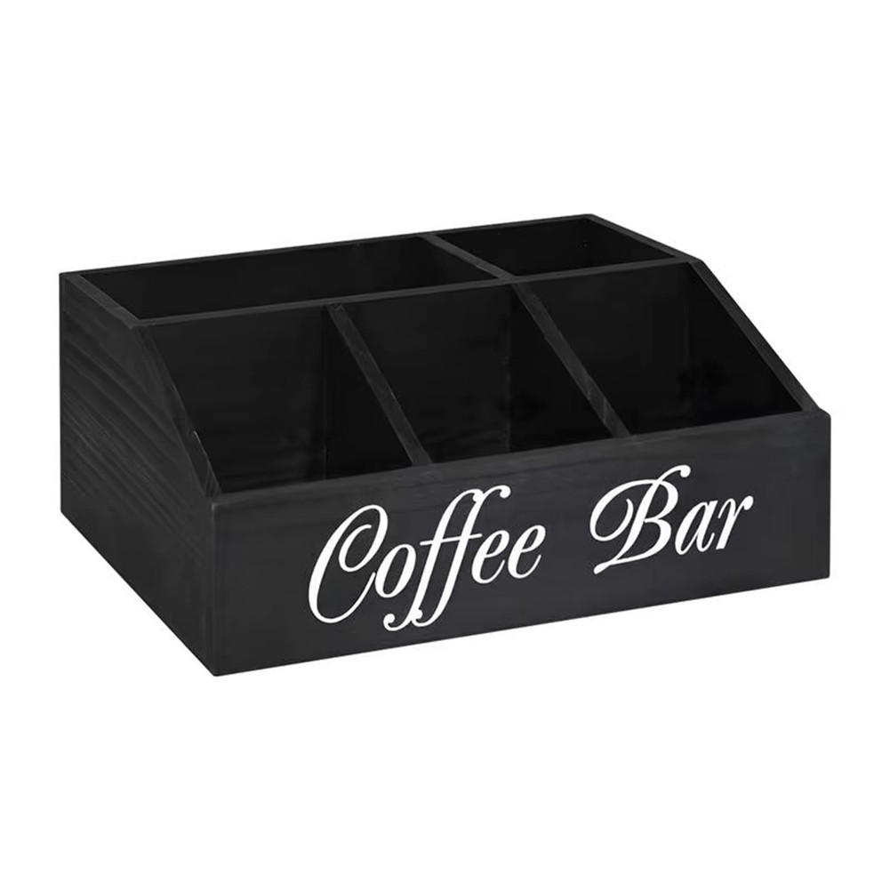 Coffee Station Counter Organizer Countertop Wooden Basket Holder Wood2145