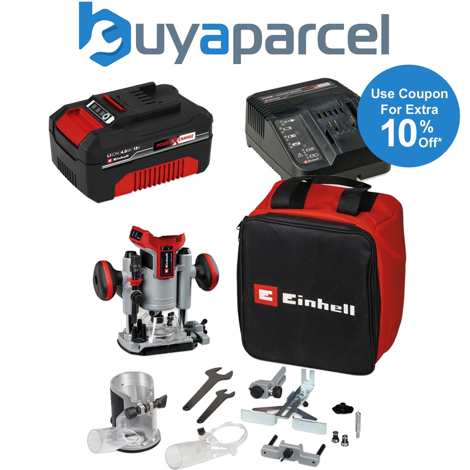 Einhell Power 18v X-Change TP-RO 18v Cordless Brushless Router + Plunge Base 4ah