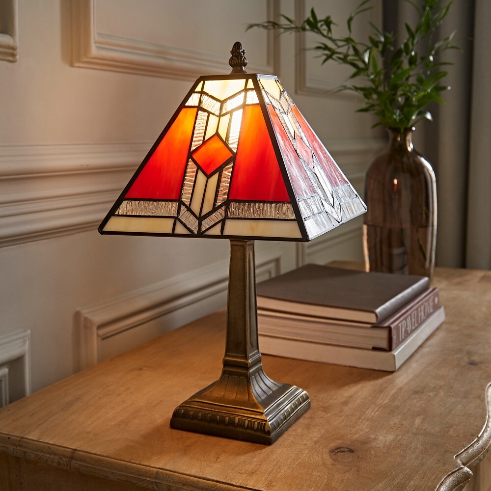 Tiffany Style Table Lamp Stained Glass Handcrafted Traditional Bedside Light