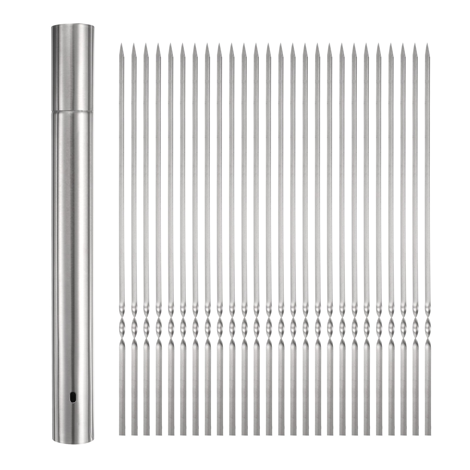 100pcs Kebob Skewers 35cm x 3.5cm Stainless Steel Flat Sticks with Tube Storage