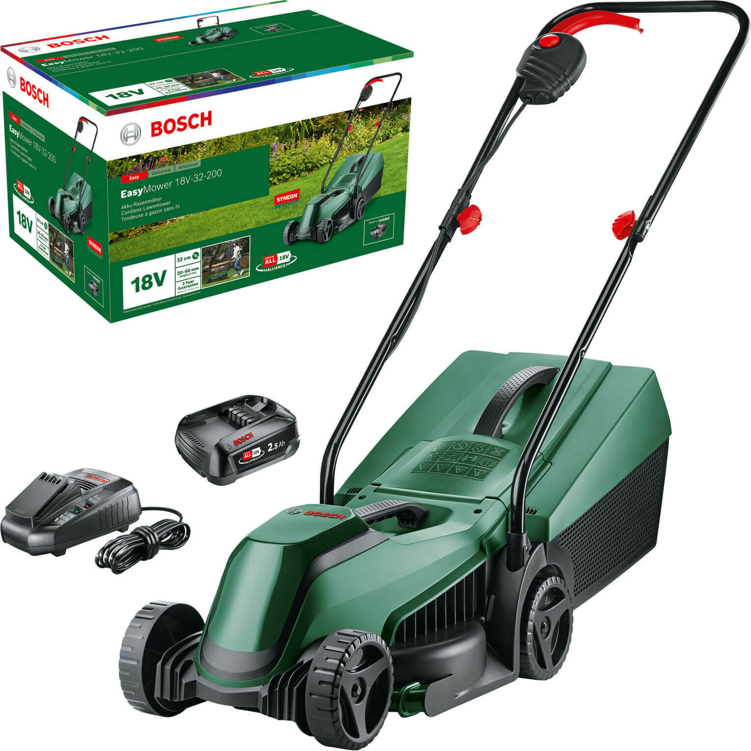 Bosch EASYMOWER 18V-32 P4A 18v Cordless Rotary Lawnmower 320mm 1 x 2.5ah Li-ion